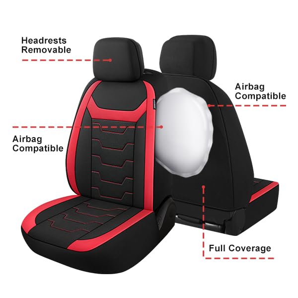 Breathable 3D Air Mesh Car Seat Covers Full Set - Universal Fit for Most Sedans, Trucks & SUVs | Split Bench Design | Premium Car Interior Protection (Black/Red) | Perfect for Daily Commute, Road Trips & Family Travel