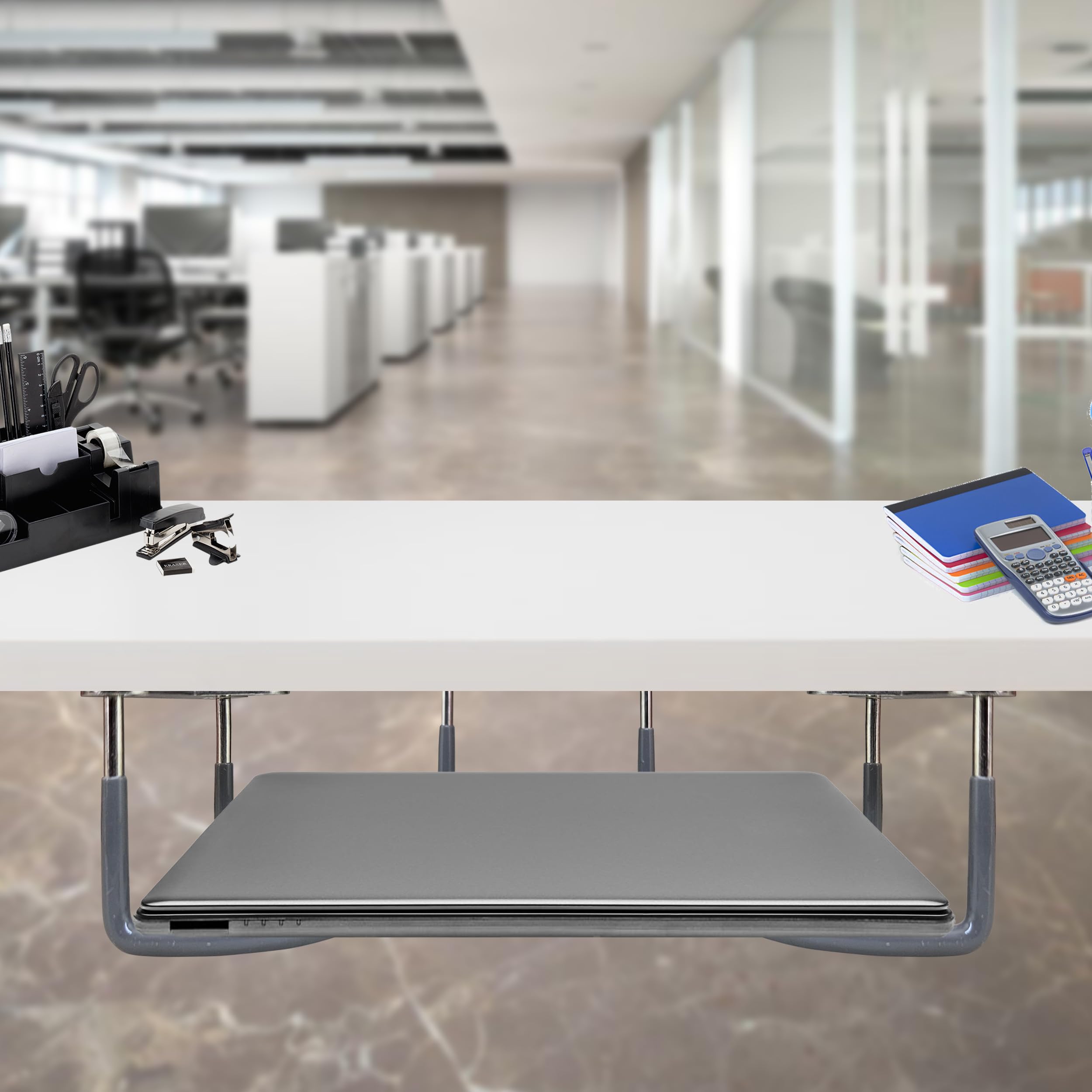 TidyFriend Rubberized Under Desk Laptop Mount - 3-in-1 Space Saving Organizer with Screws for Home & Office Workspace Organization