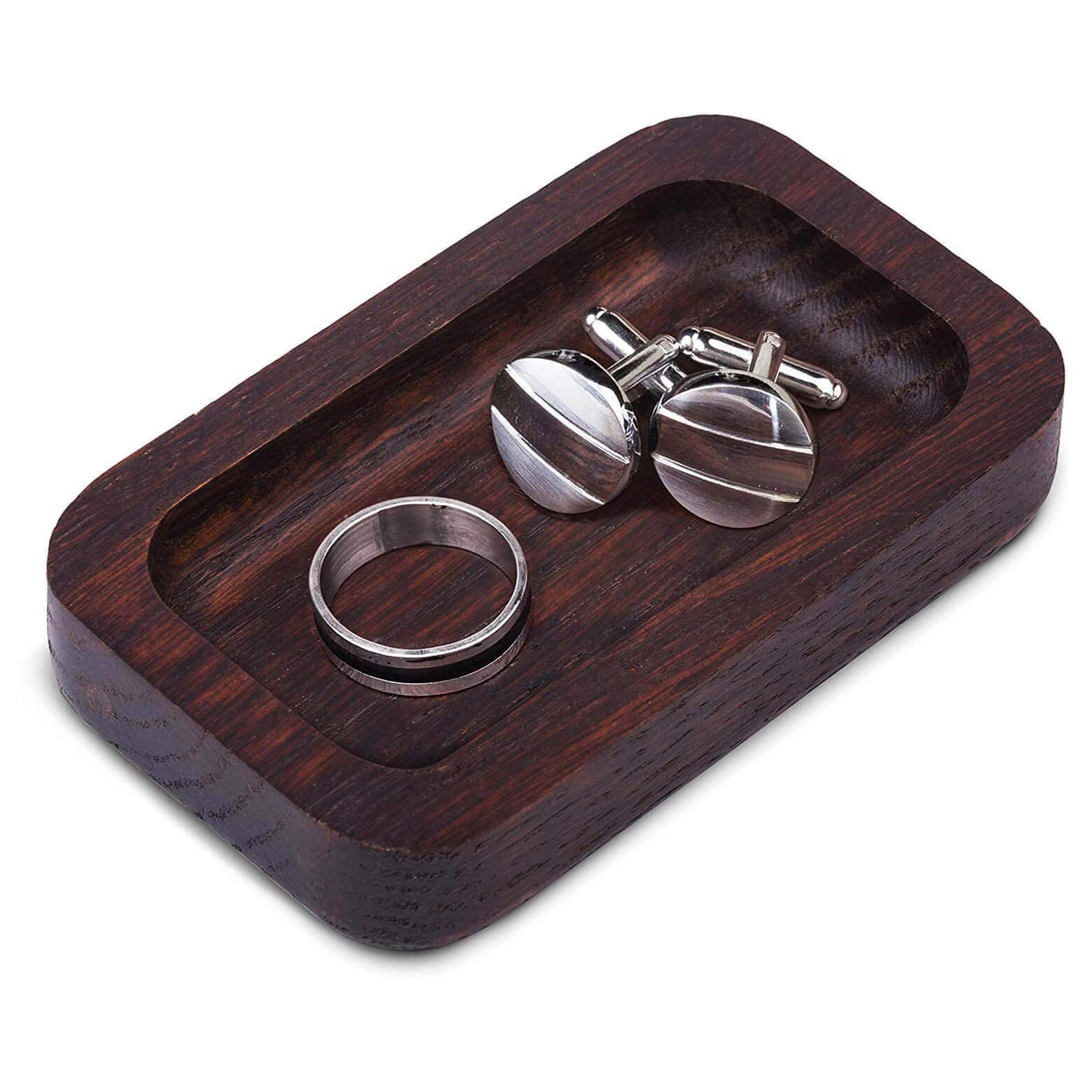 Prazoli Wooden Ring Holder for Men - Jewelry Dish for Engagement & Wedding Rings, Nightstand Ring Tray, Anniversary Gift for Him, Small Trinket Dish for Keys & Watches - Perfect for Home Decor, Bridal Shower Gifts, and Wedding Anniversary Presents