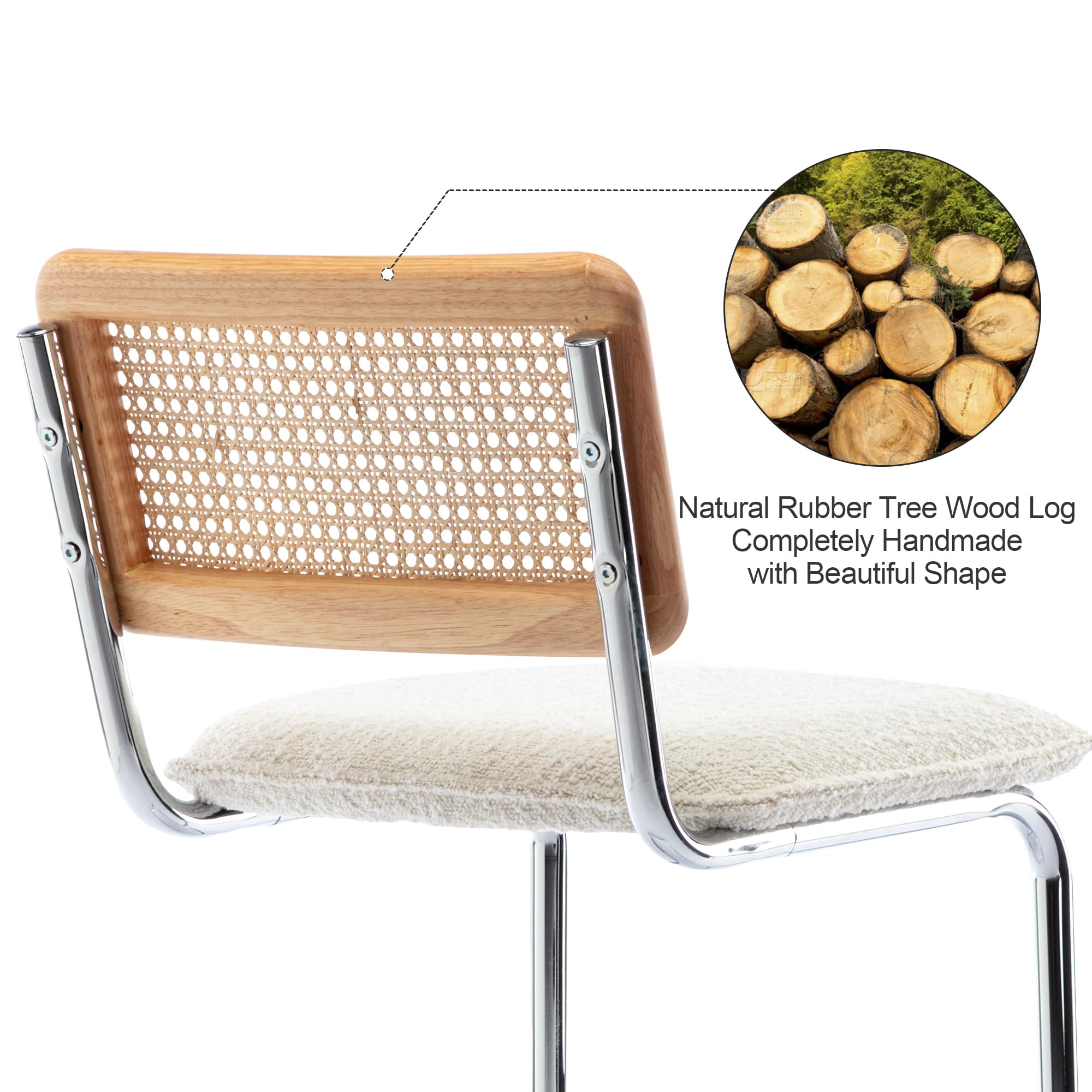 ONEVOG 4-Piece Rattan Dining Chairs Set - Woven Cane Backrest & Sturdy Metal Legs, Padded Seat for Comfort - Beige Patio, Kitchen, Living Room & Bedroom Furniture for Indoor/Outdoor Use