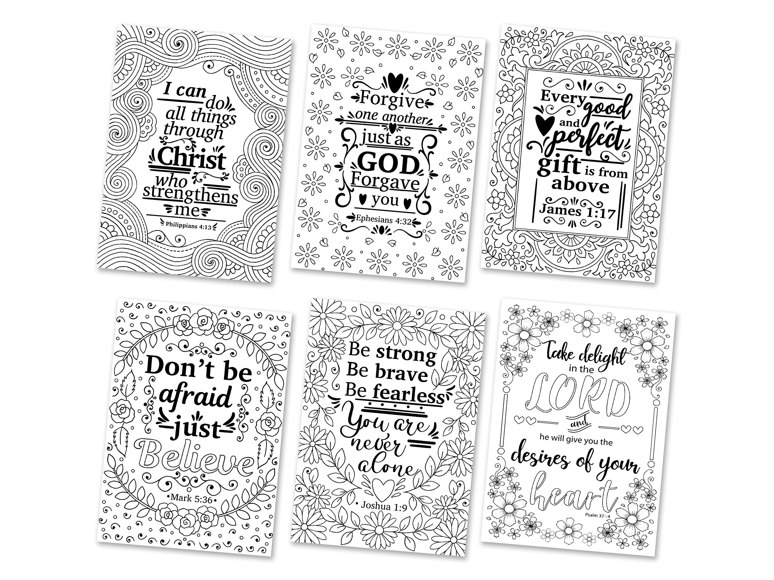 Bible Coloring Postcards for Adults & Kids - Pack of 6 Colorable Christian Greeting Cards (5x7 Inches) - Perfect for Family, Friends & Teachers - Great for Sunday School, Bible Study & Religious Gifts