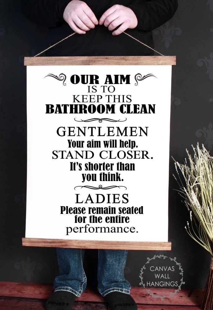 Funny Bathroom Wall Art - Keep Clean Gentlemen Ladies Sign - 19x24 Inch Wood Canvas Print - Bathroom Décor for Home, Office & Restroom - Perfect Housewarming Gift for Bathroom Humor Lovers