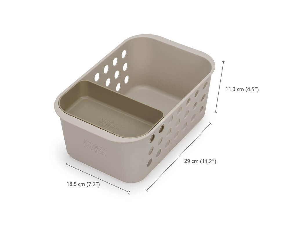 Joseph Joseph EasyStore Small Bathroom Storage Basket - Water-Resistant Organizer for Toiletries, Cosmetics & Essentials | Perfect for Bathroom Shelves, Vanity Countertops & Shower Organization (Ecru)