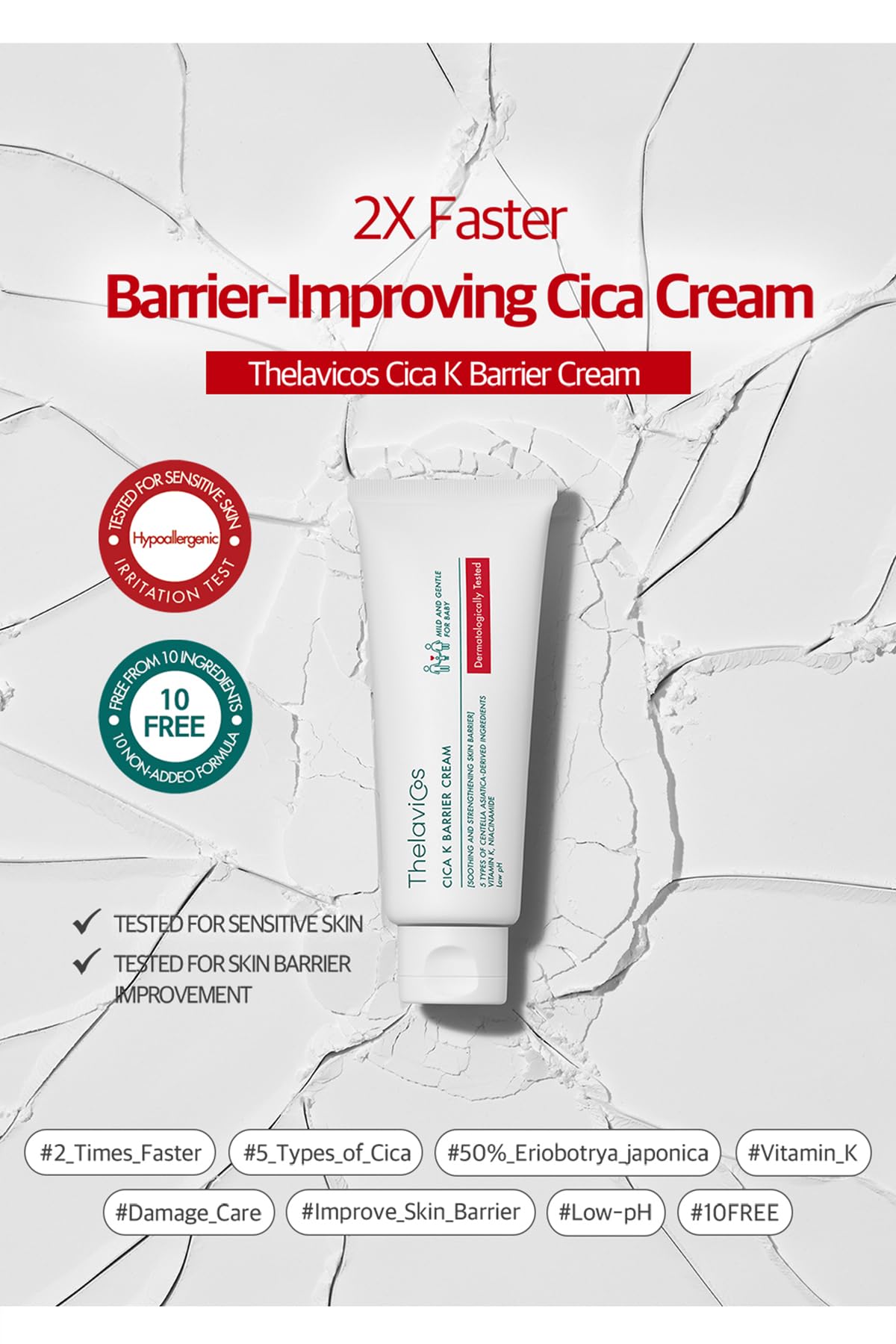 Cica K Barrier Cream - Daily Repair Moisturizer for Face, Body & Hands - Redness Relief & Soothing Cream for Irritated Skin - Low pH Formula Locks Moisture in Dry, Cracked Skin - 3.4 fl oz - Perfect for Post-Procedure Care & Sensitive Skin Relief