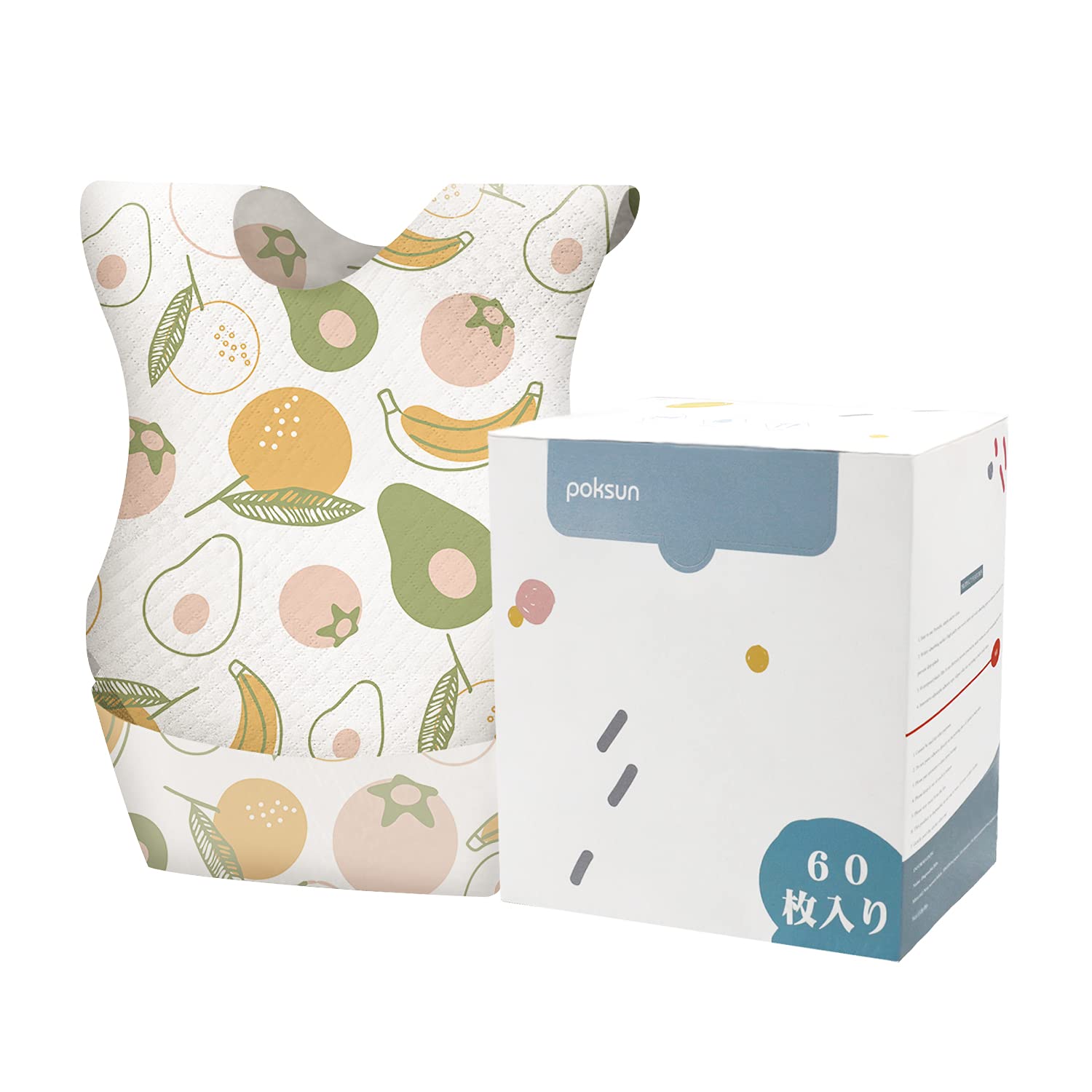 Soft & Leakproof Disposable Baby Bibs for Toddlers - 60 Pack Fruit Pattern Travel Feeding Bibs - Perfect for On-the-Go Meals, Daycare & Family Outings