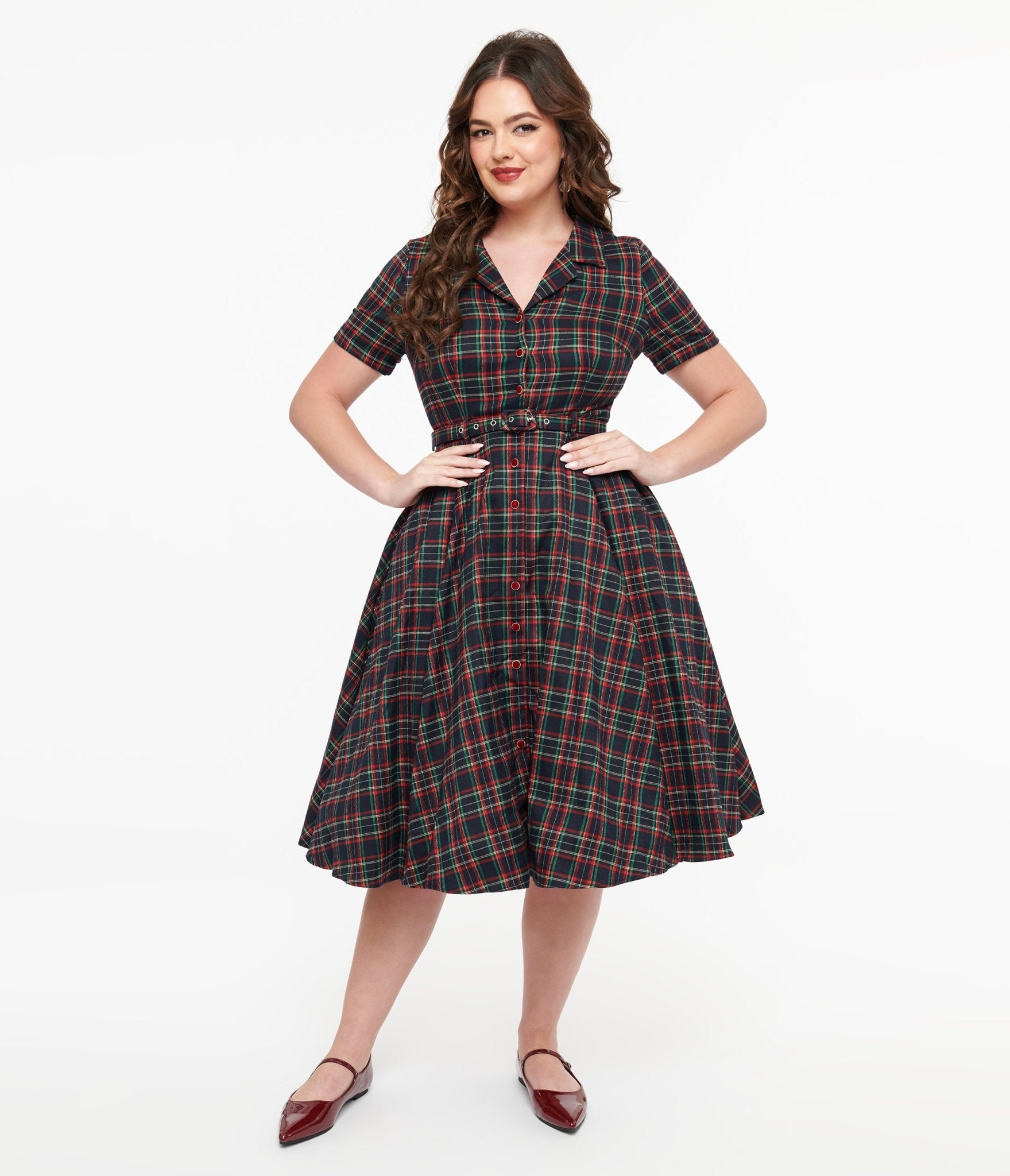 Vintage 1950s Royal Monk Green and Red Plaid Swing Dress - Retro Holiday Party Outfit for Christmas, Festive Gatherings & Special Occasions