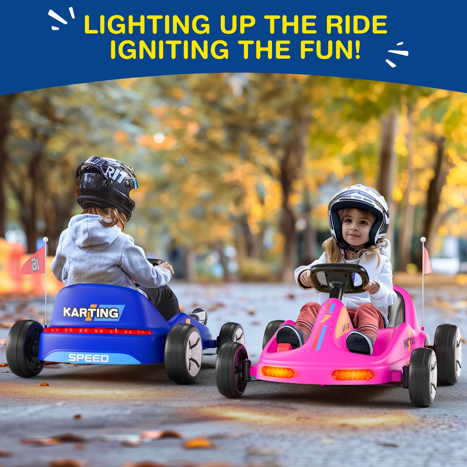 SAT ONE 12V Electric Go Kart for Kids - Quick Assembly Ride-On Car with Flashing Taillights, Bluetooth Music & Remote Control - Perfect for Outdoor Play, Birthday Gifts & First-Time Riders