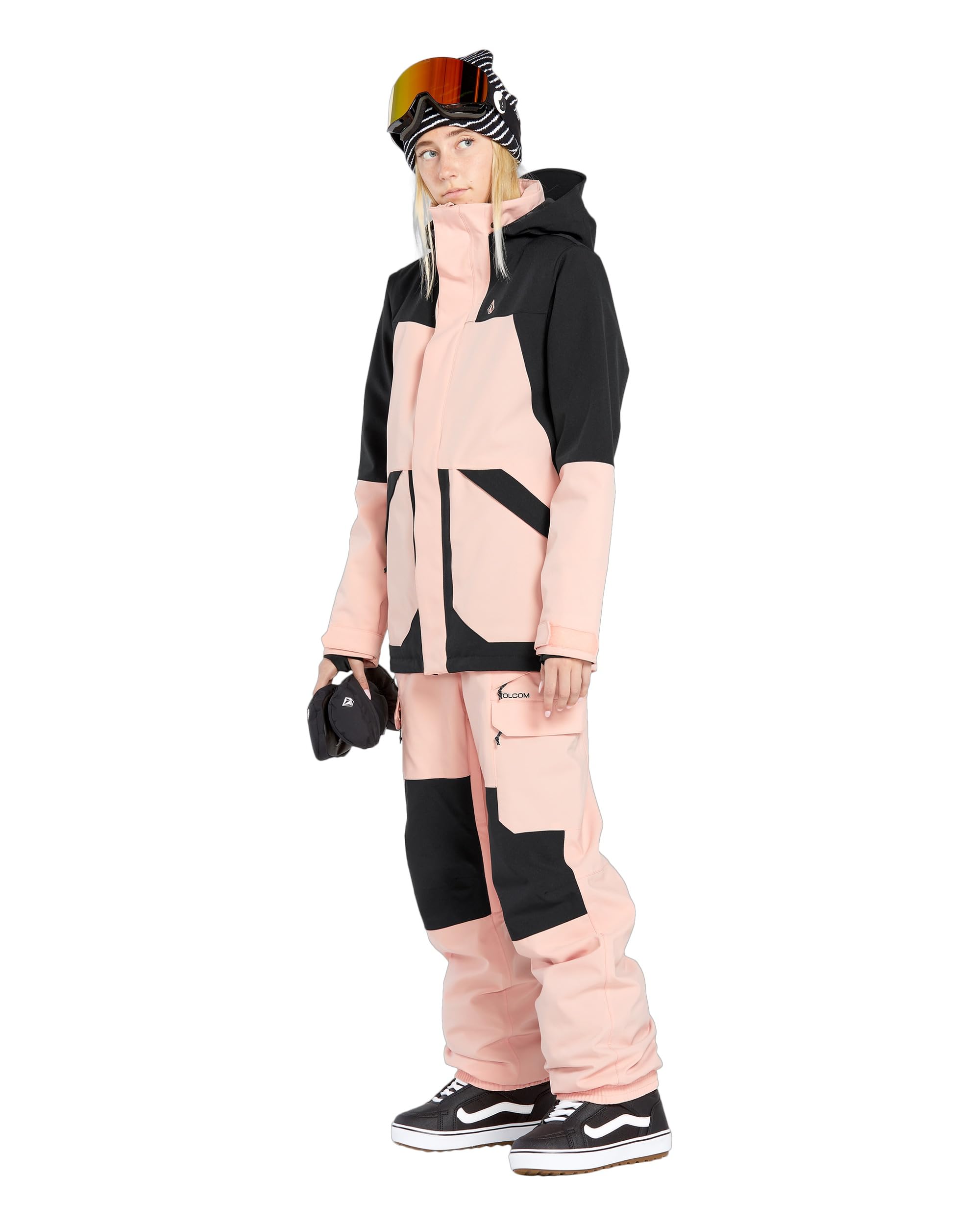 Volcom Women's Creston 3D Stretch Relaxed Fit Snowboard Bib Overalls - Waterproof Insulated Winter Pants for Skiing & Snowboarding (Coral Haze)