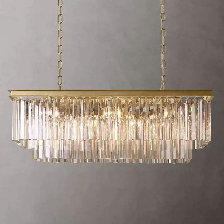 1920s Art Deco Rectangular Chandelier - Vintage 40 Inch Crystal Ceiling Light Fixture for Dining Room, Living Room & Bedroom Decor