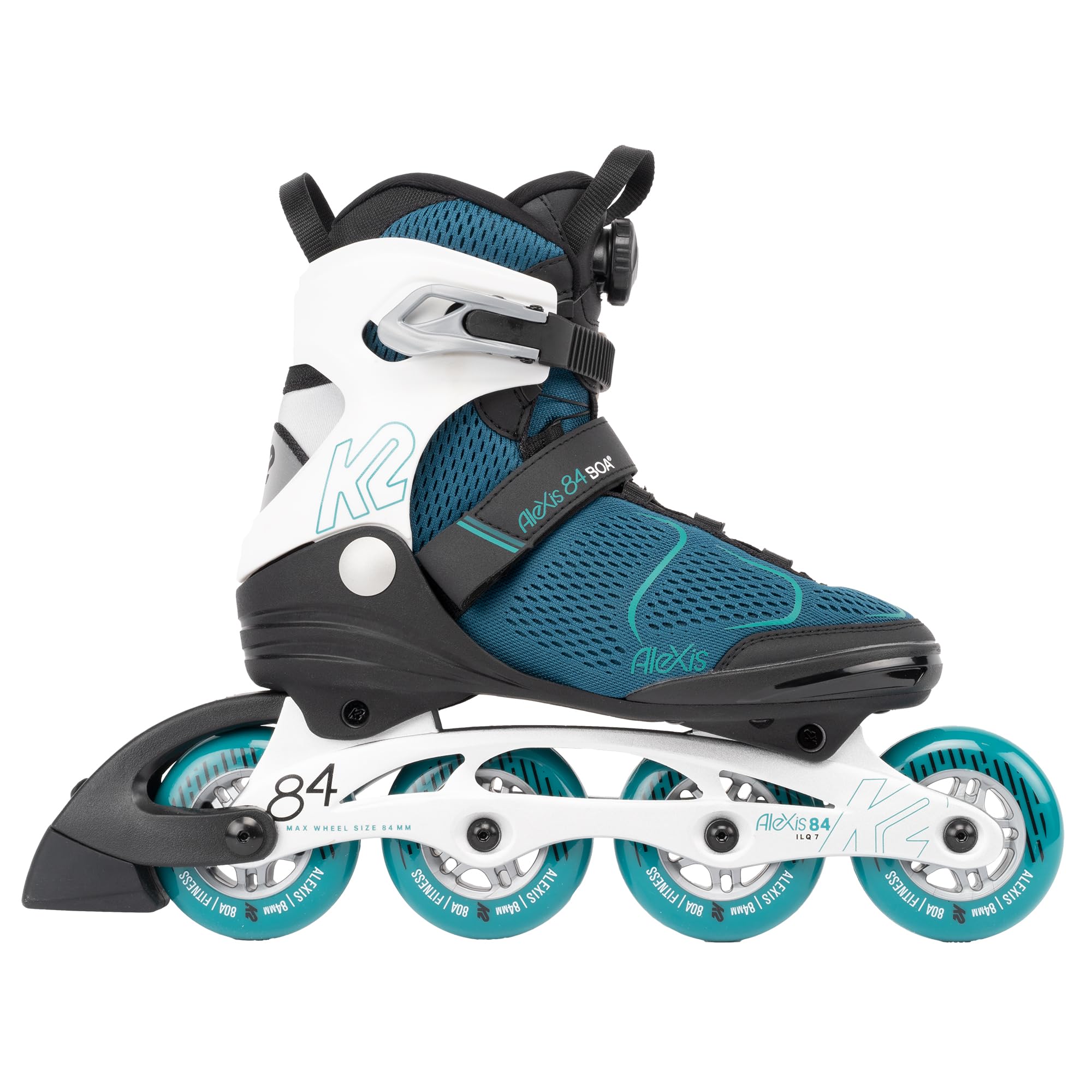 K2 Alexis 84 Boa Teal Women's Inline Skates - Lightweight & Comfortable for Fitness, Outdoor Roller Skating & Recreation