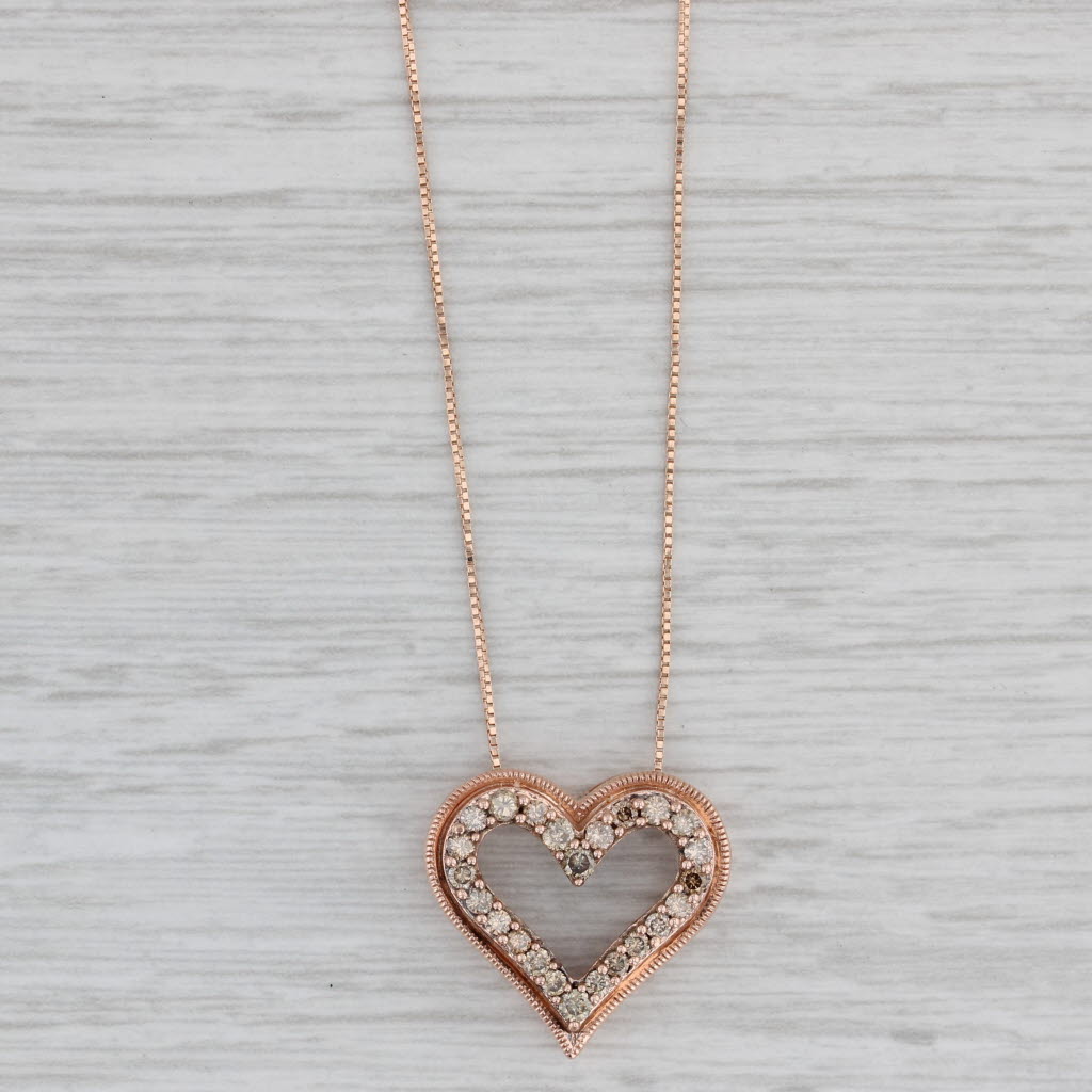 0.47ctw Champagne Diamond Heart Pendant Necklace - 10k Rose Gold 19