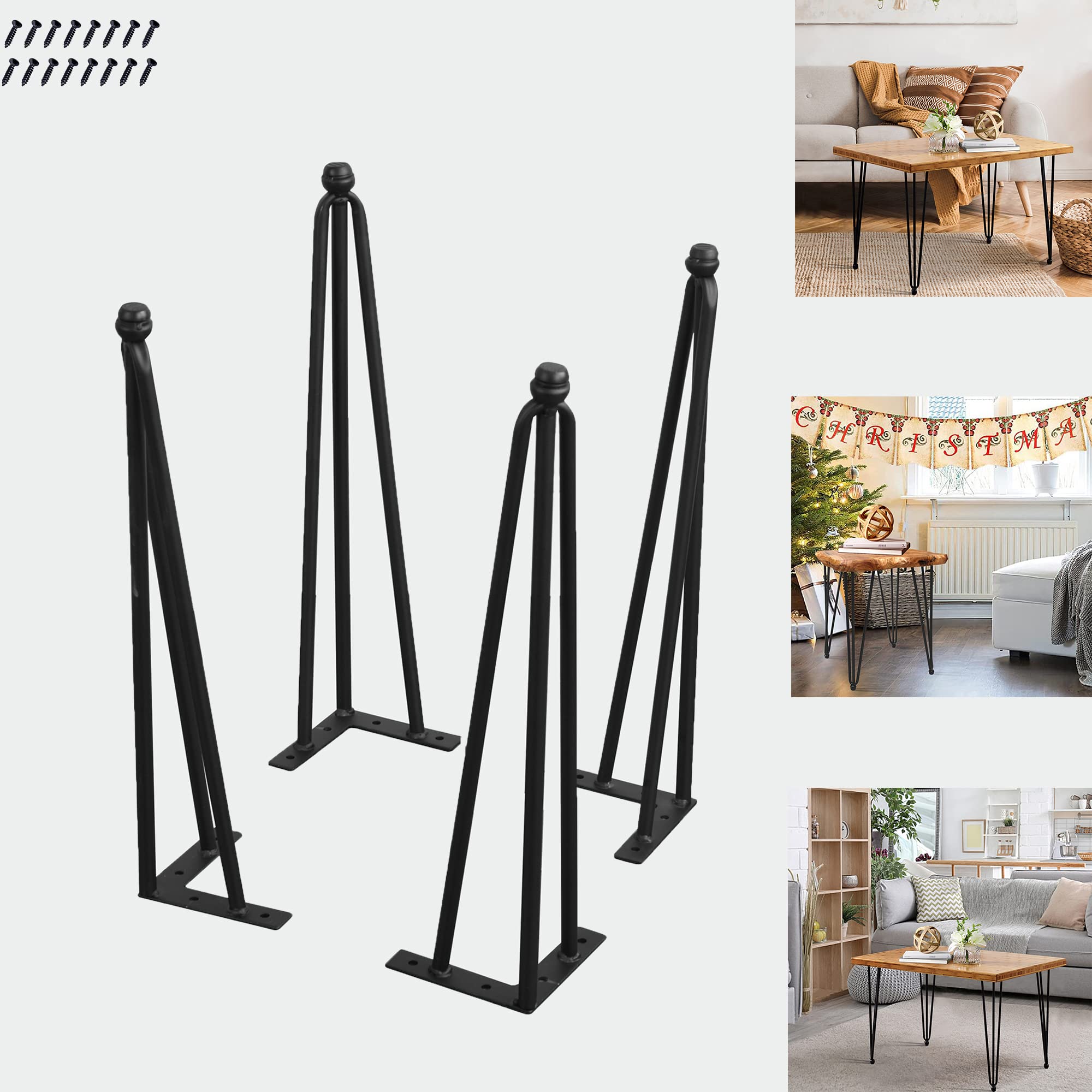 18 Inch Black Wrought Iron Hairpin Table Legs - Industrial Strength Metal Furniture Legs for Coffee, Computer & Dining Tables (Set of 4 with Screws) | Perfect for Modern Side Tables, Office Desks & Home Decor