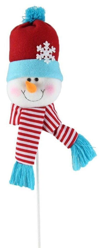 25 Pack Ice Blue & Red Snowman Head Picks - Christmas Tree Ornaments for Holiday Decorations, DIY Crafts, and Party Favors
