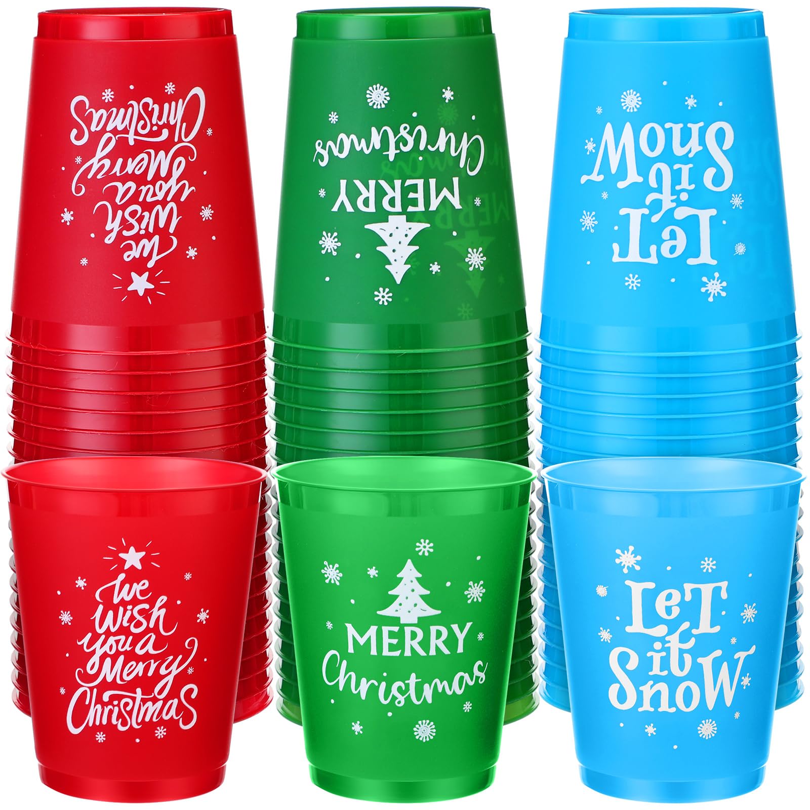 60 Pcs 16oz Reusable Christmas Plastic Cups - Merry Xmas Coffee Mugs for Hot Chocolate, Beer & Ice Cream - Classic Holiday Party Supplies for Christmas, New Year & Winter Celebrations (Great for Office Parties, Family Gatherings & Festive Decorations)