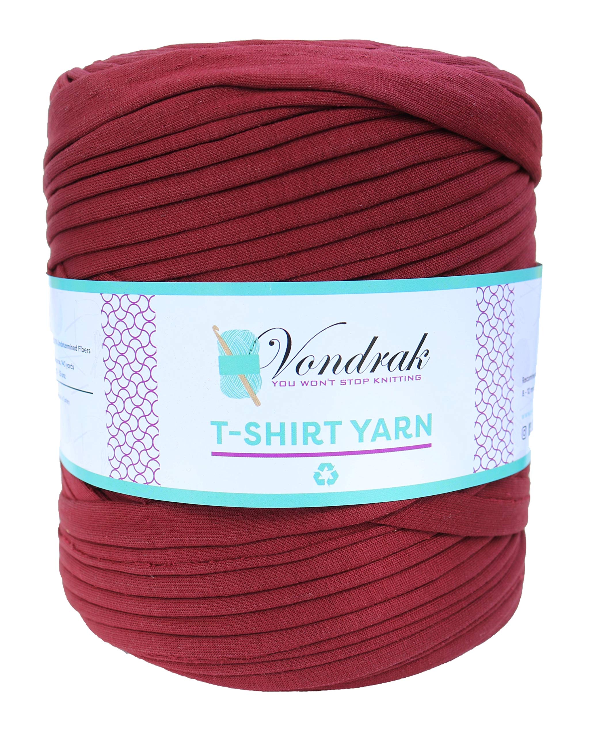 130 Yards Recycled T-Shirt Yarn (1.5 lb) - Eco-Friendly Crochet & Knitting Yarn in Burgundy - Perfect for DIY Rugs, Baskets & Home Decor Projects