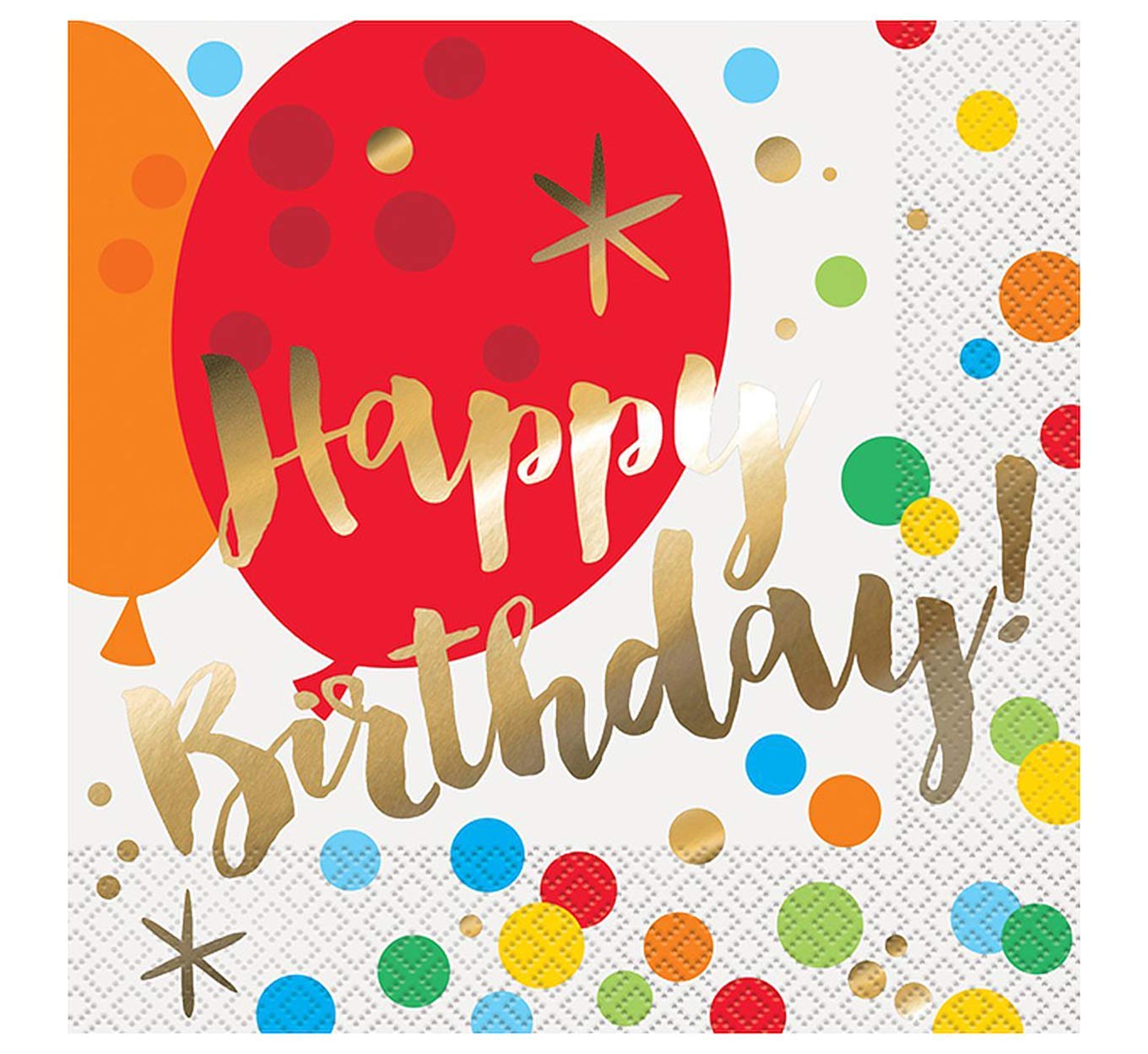 Foil Glitzy Rainbow Happy Birthday Party Napkins - 16 Count Pack - Perfect for Birthday Celebrations, Baby Showers & Special Events