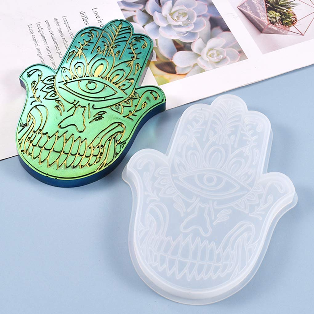 FineInno 2-Piece Resin Coaster Molds Set - Fatima Hand & Hamsa Silicone Molds for DIY Epoxy Resin Crafts, Cup Mats, Home Decor - Perfect for Coasters, Wall Art, and Gift Making