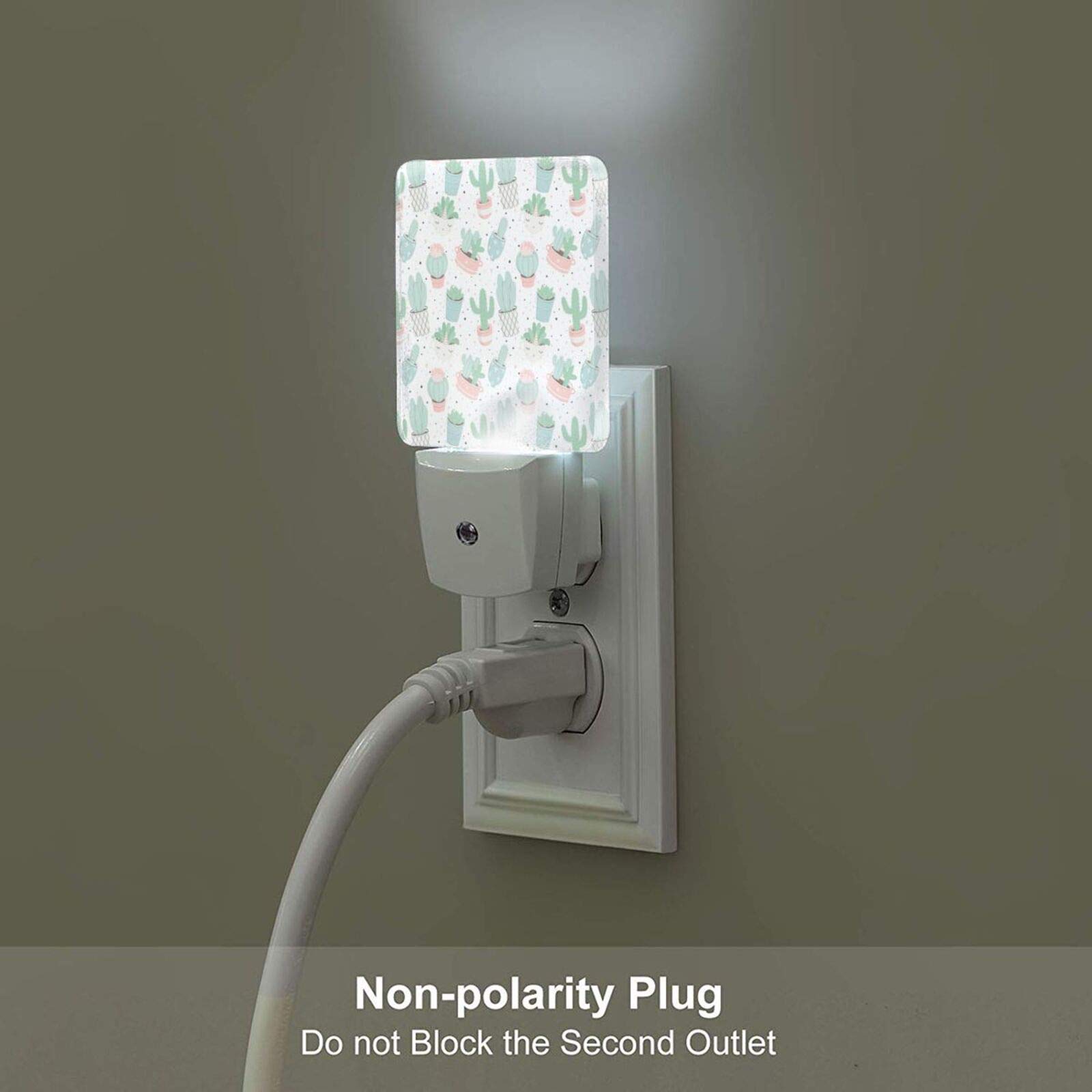 2 Pack Cute Cactus Succulent LED Night Lights with Auto Dusk to Dawn Sensor - Plug in Bedside Lamps for Kids & Adults - Perfect for Nursery, Bedroom, Bathroom Night Light Decor