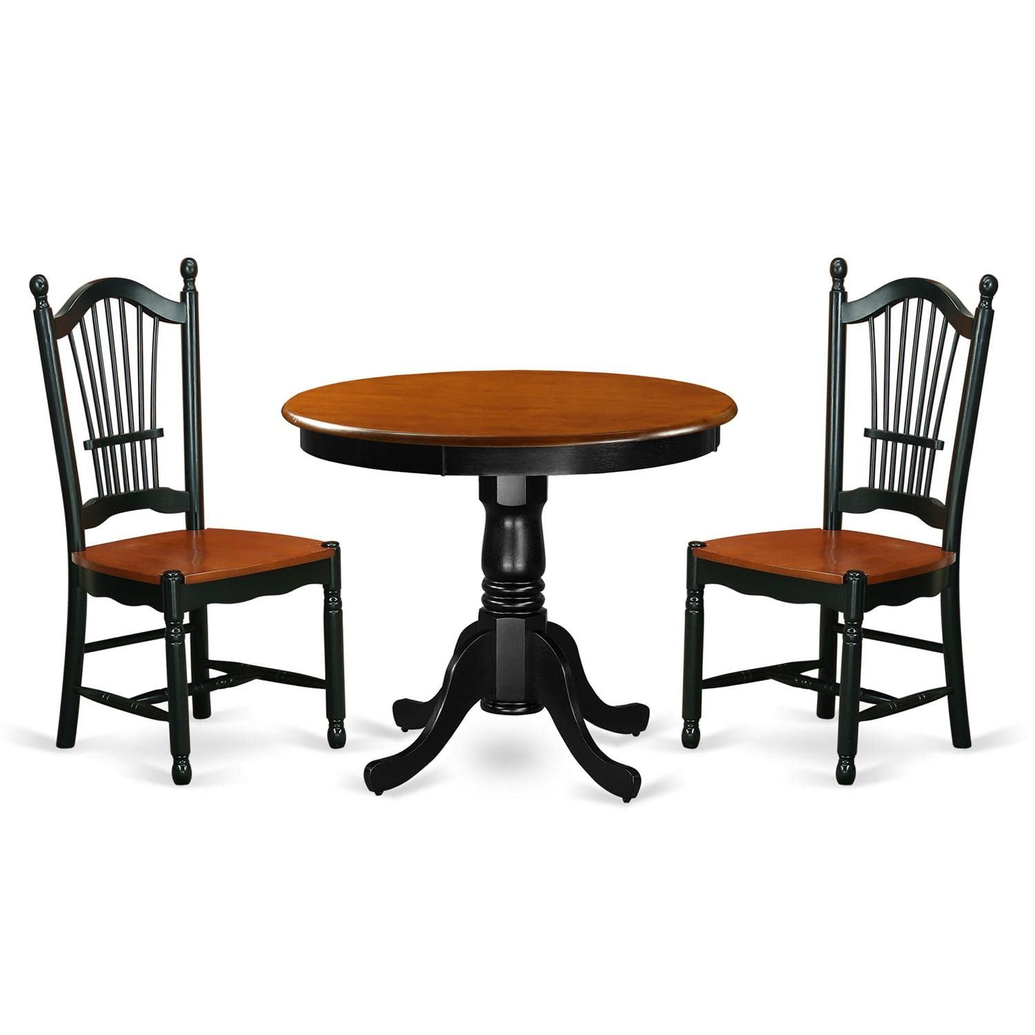 East West Furniture ANDO3-BCH-W 3-Piece Round Dining Table Set with Pedestal Base & 2 Kitchen Chairs, 36x36 Inch, Black & Cherry - Perfect for Small Spaces, Breakfast Nooks, and Cozy Apartments