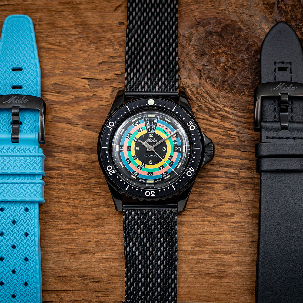 Ocean Star Decompression Timer 1961 Limited Edition 40.5mm Black Diver Watch with Bracelet & Strap - Perfect for Scuba Diving, Water Sports & Luxury Collectors