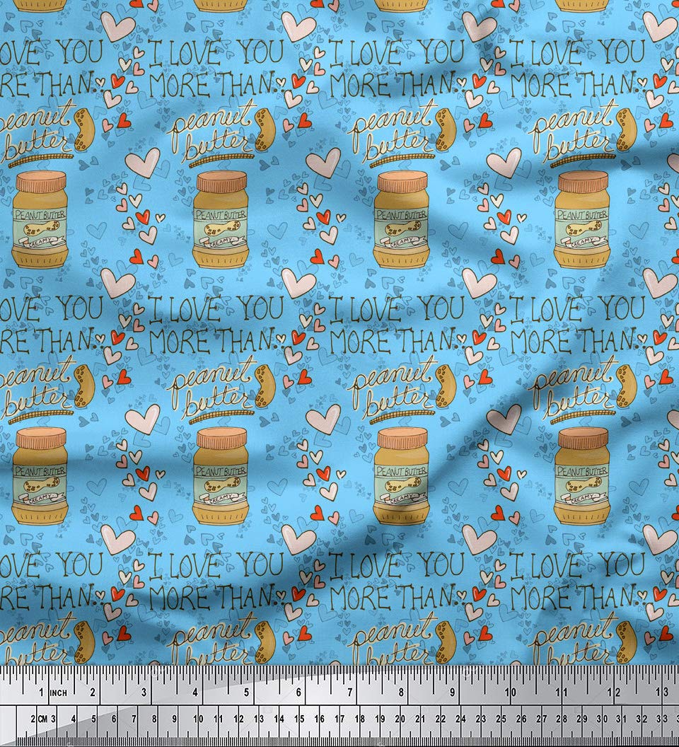 Soimoi Georgette Viscose Blue Fabric by The Yard - 42 Inch Wide Textured Peanut Butter Food Print Material - Nutty Playful Design for DIY Crafts, Sewing Projects, Dresses & Home Decor