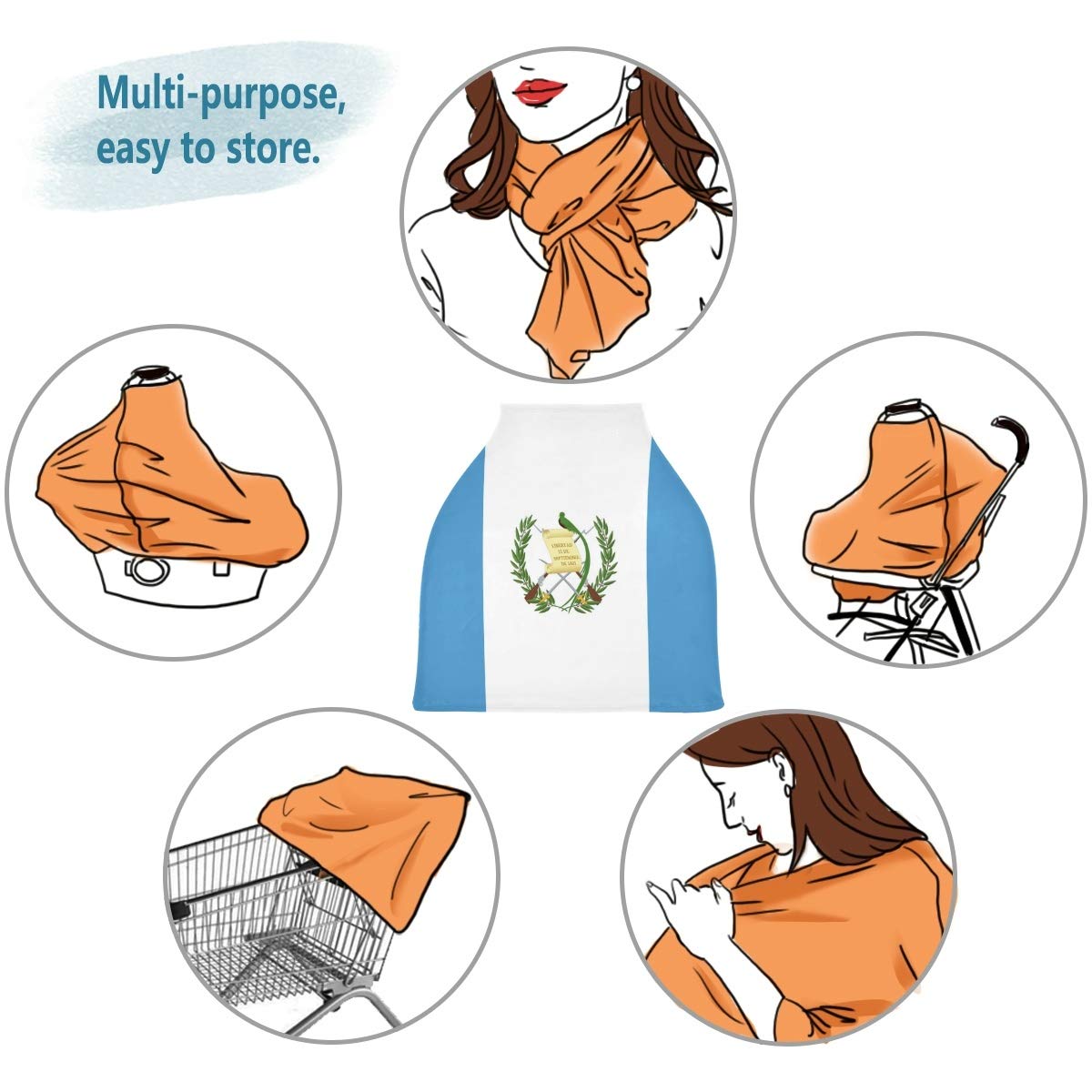 Guatemala Flag Nursing Cover - Breastfeeding Scarf & Baby Car Seat Canopy - Universal Infant Stroller Cover for Girls and Boys - Perfect for Travel, Shopping & Outdoor Activities