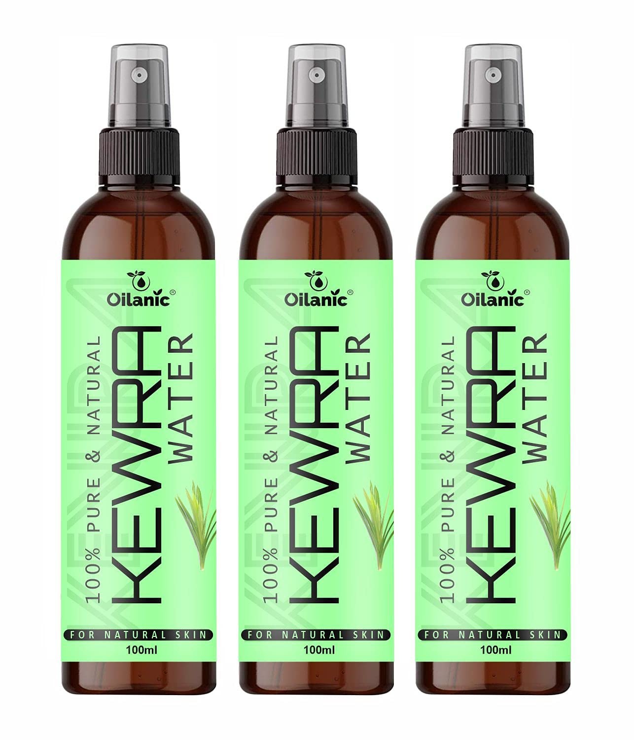 Oilanic Premium Kewra Water for Men & Women - 3 Bottles (100ml Each, 300ml Total) | Natural Fragrance, Long-Lasting Scent | Perfect for Aromatherapy, Home Refresh & Personal Care