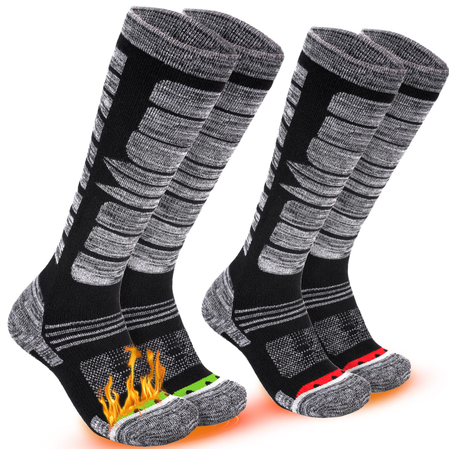 2 Pairs Thermal Ski Socks for Women & Men - Warm Winter Knee High Socks for Skiing, Snowboarding & Cold Weather Activities - Perfect for Outdoor Sports & Winter Adventures