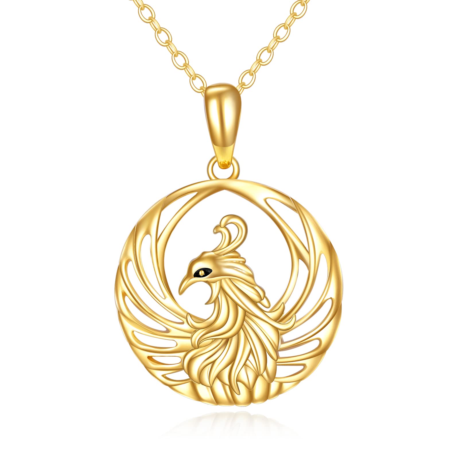 KECHO 14K Yellow Gold Phoenix Pendant Necklace for Women & Teen Girls - Elegant Rising Phoenix Jewelry Gift for Birthday, Anniversary & Special Occasions