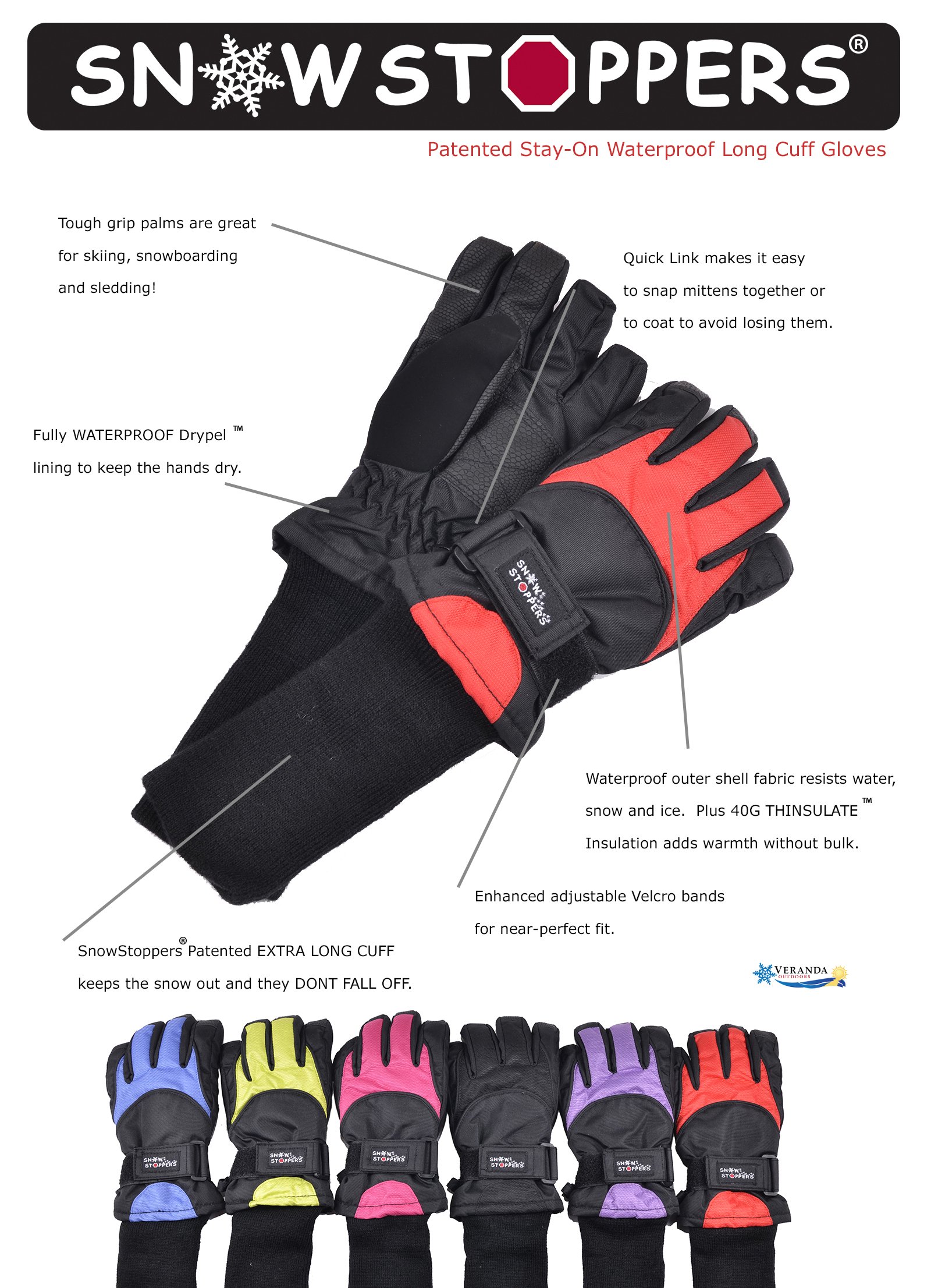 **SnowStoppers Kids Ski Gloves - Waterproof & Warm Winter Sports Gloves for Boys & Girls - Perfect for Skiing, Snowboarding & Outdoor Play**