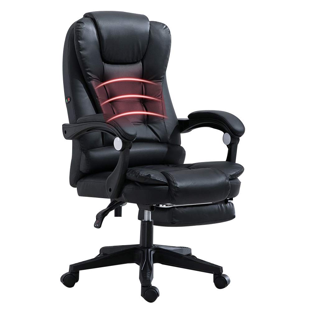 Ergonomic Racing Office Chair with Footrest & Massage - High Back PU Leather Computer Gaming Chair - Reclining & Adjustable - Supports 330 lbs - Black - Perfect for Home Office, Gaming & Workstations