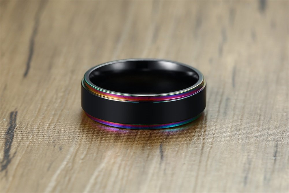 Stainless Steel Rainbow Edge Promise Ring Set - Moon, Sun, Star & Cloud Design for BFFs, Sisters & Bridesmaids | 6MM Polish Engagement Band for Anxiety Relief | Perfect Gift for Best Friends, Weddings & Special Occasions