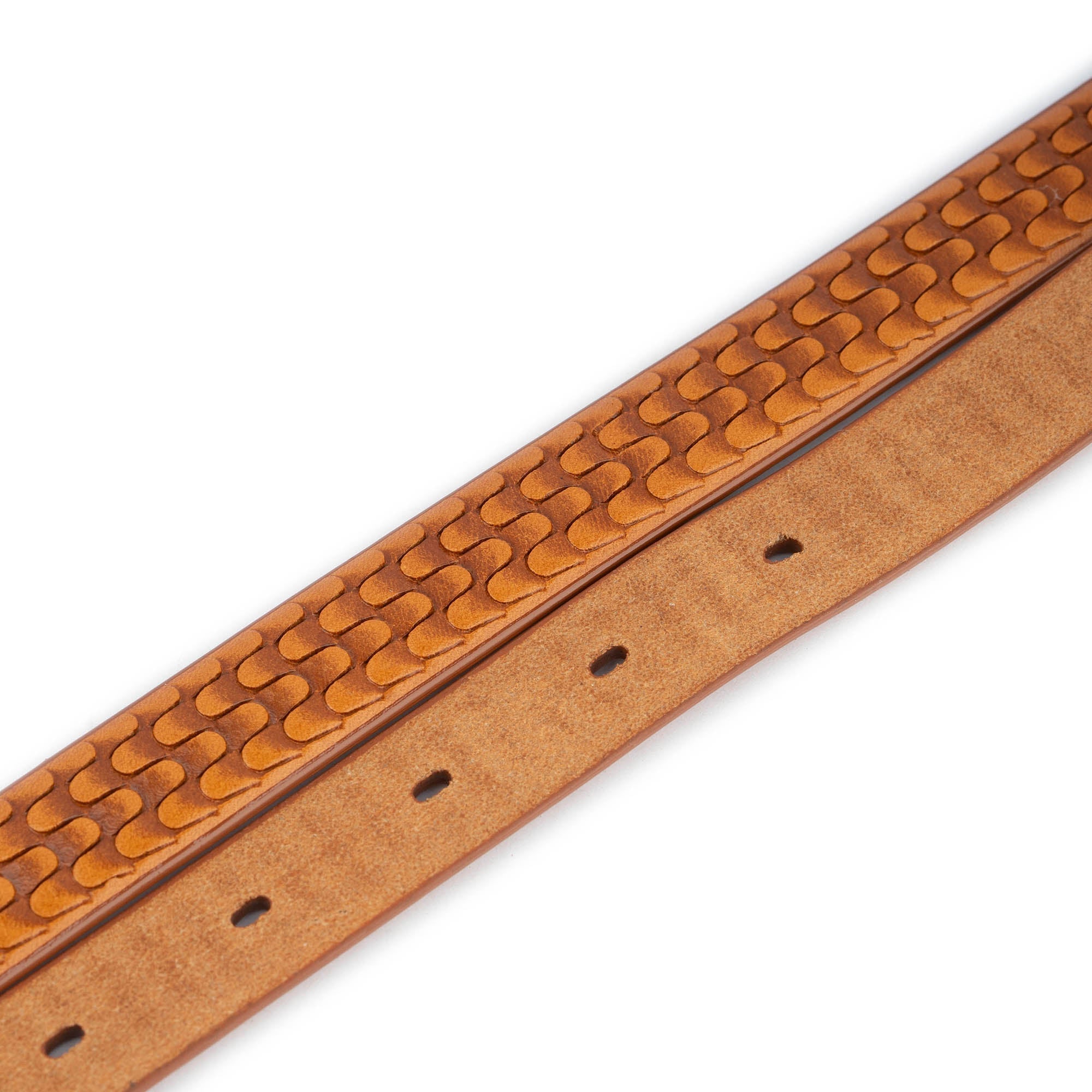 Light Brown Embossed Thin Leather Belt with Pre-Made Holes for Dunhill Men's Buckle | Classic Dress Belt for Business & Formal Occasions