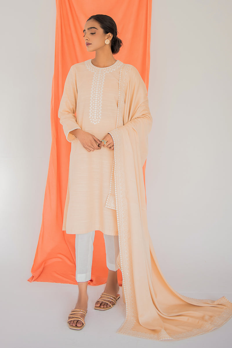 Elegant Beige Shell 2PC Set (Shirt & Dupatta) for Women – Perfect for Weddings, Parties & Festive Occasions