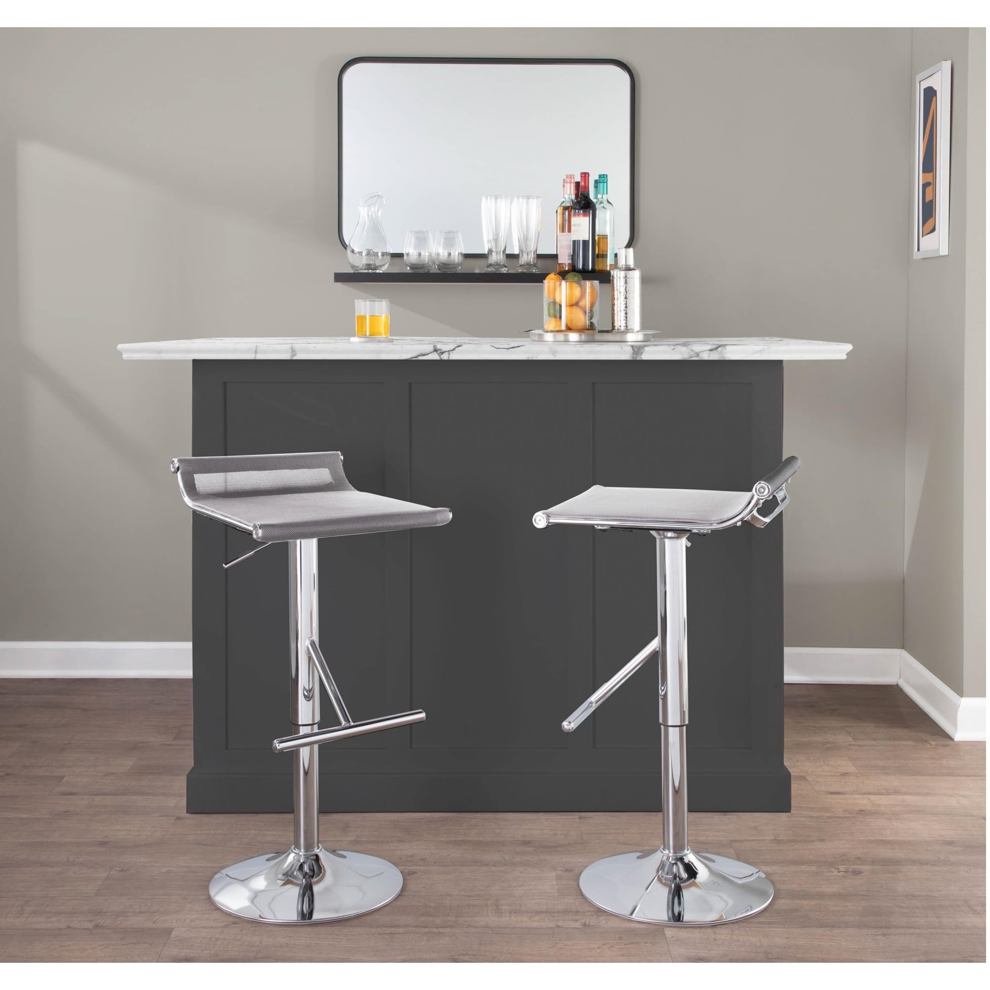 LumiSource Mirage Ale Adjustable Swivel Bar Stool - Chrome Metal Bar Chair with Height Adjustment for Kitchen Island, Home Bar & Counter Dining