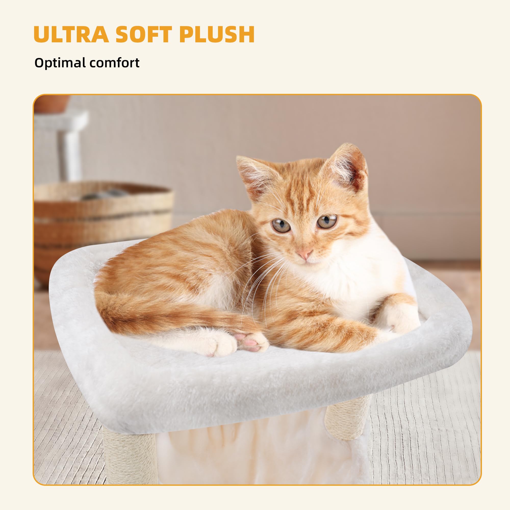 Premium Multi-Level Cat Tree for Indoor Cats - Large Condo, Hammock & Scratching Posts - Space-Saving Beige Cat Tower for Climbing & Play - Perfect for Apartments & Small Homes