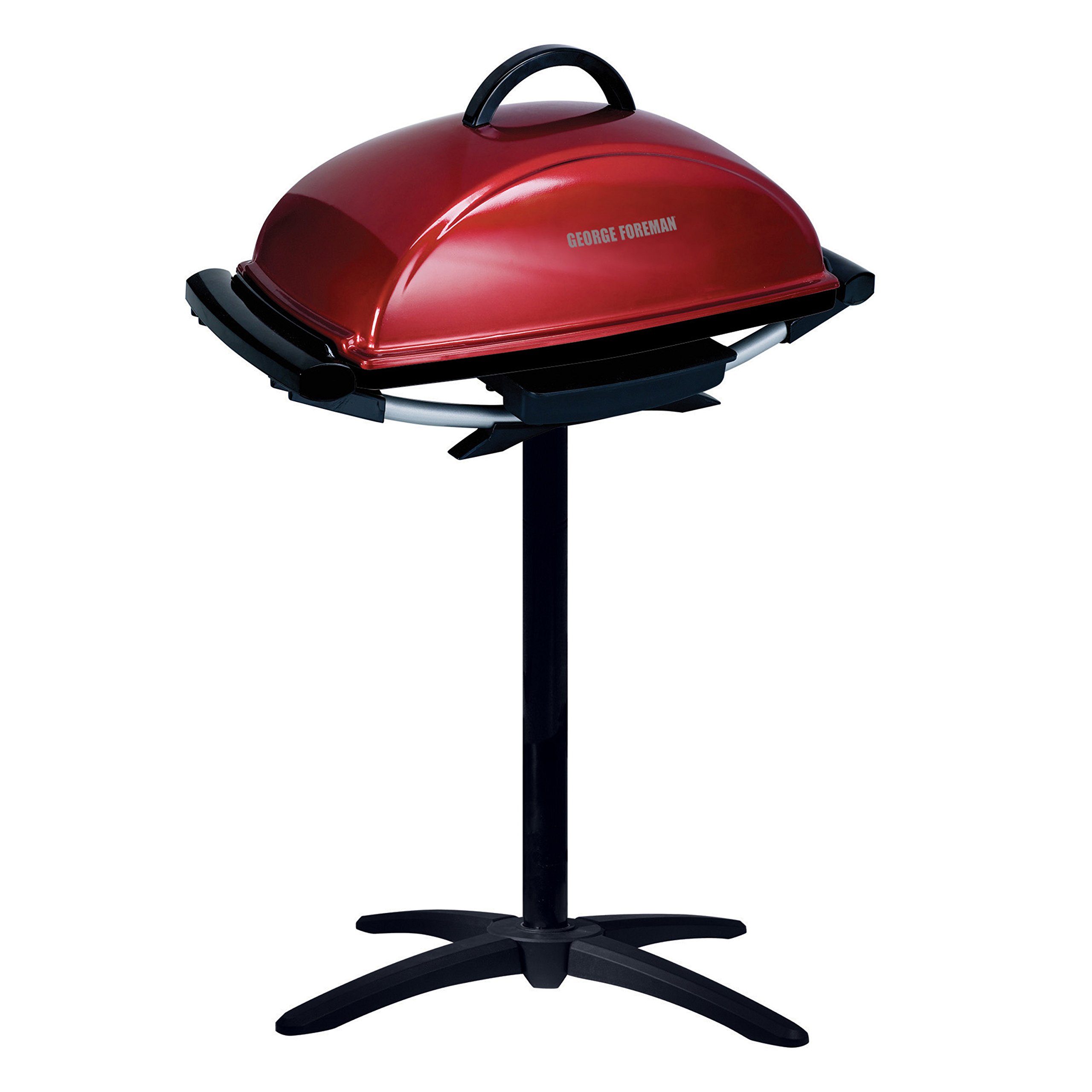 George Foreman 12-Serving Indoor/Outdoor Electric Grill with Removable Plates - Red (GFO201R) & OXO Good Grips Non-Scratch Electric Grill Brush - Perfect for BBQ, Panini Press, and Kitchen Cleaning - Black