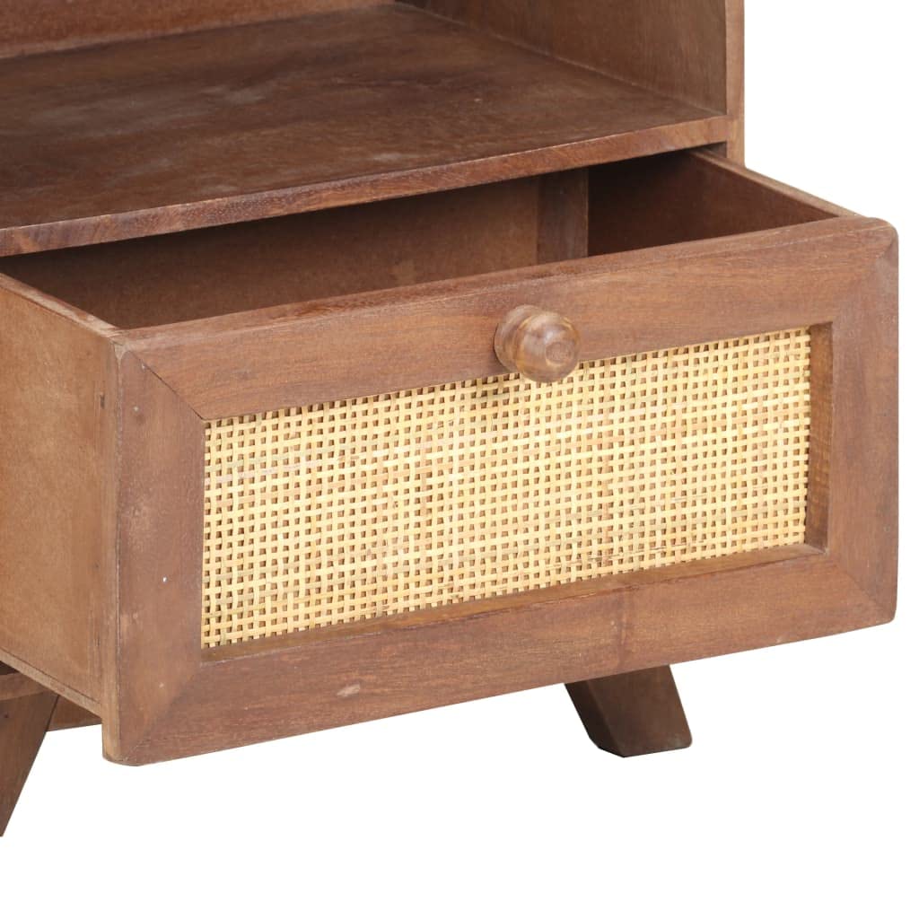Bohemian Style Solid Mango Wood Nightstand with Drawer and Shelf - 15.7