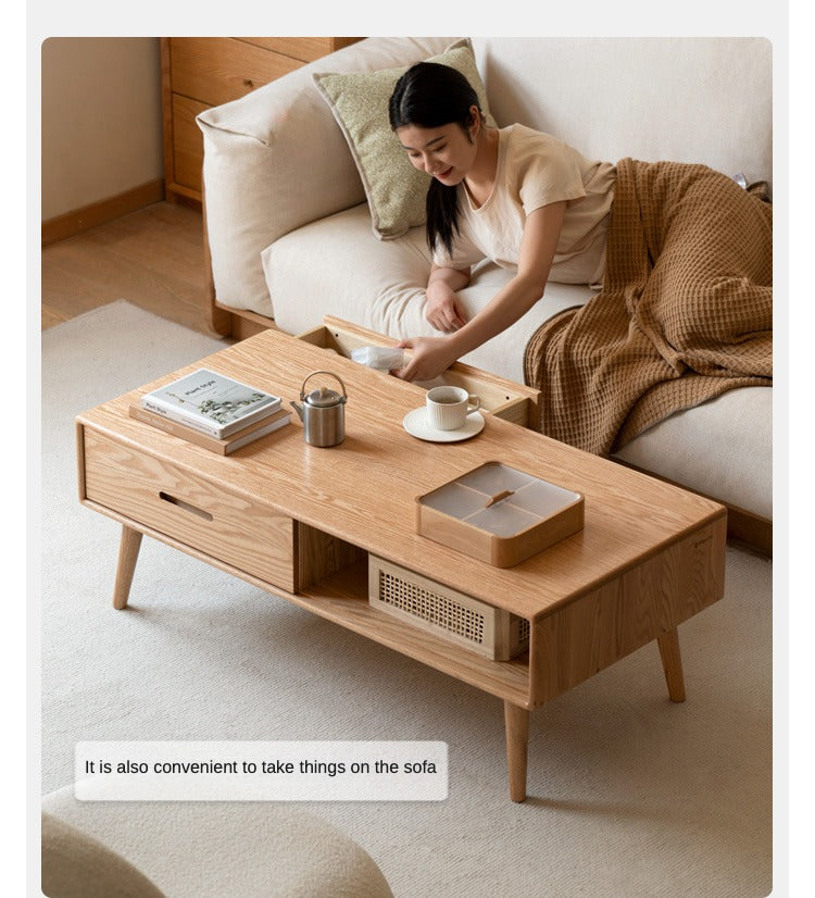 Premium OAK Solid Wood Modern Coffee Table - American Style Living Room Furniture for Home Decor & Relaxation