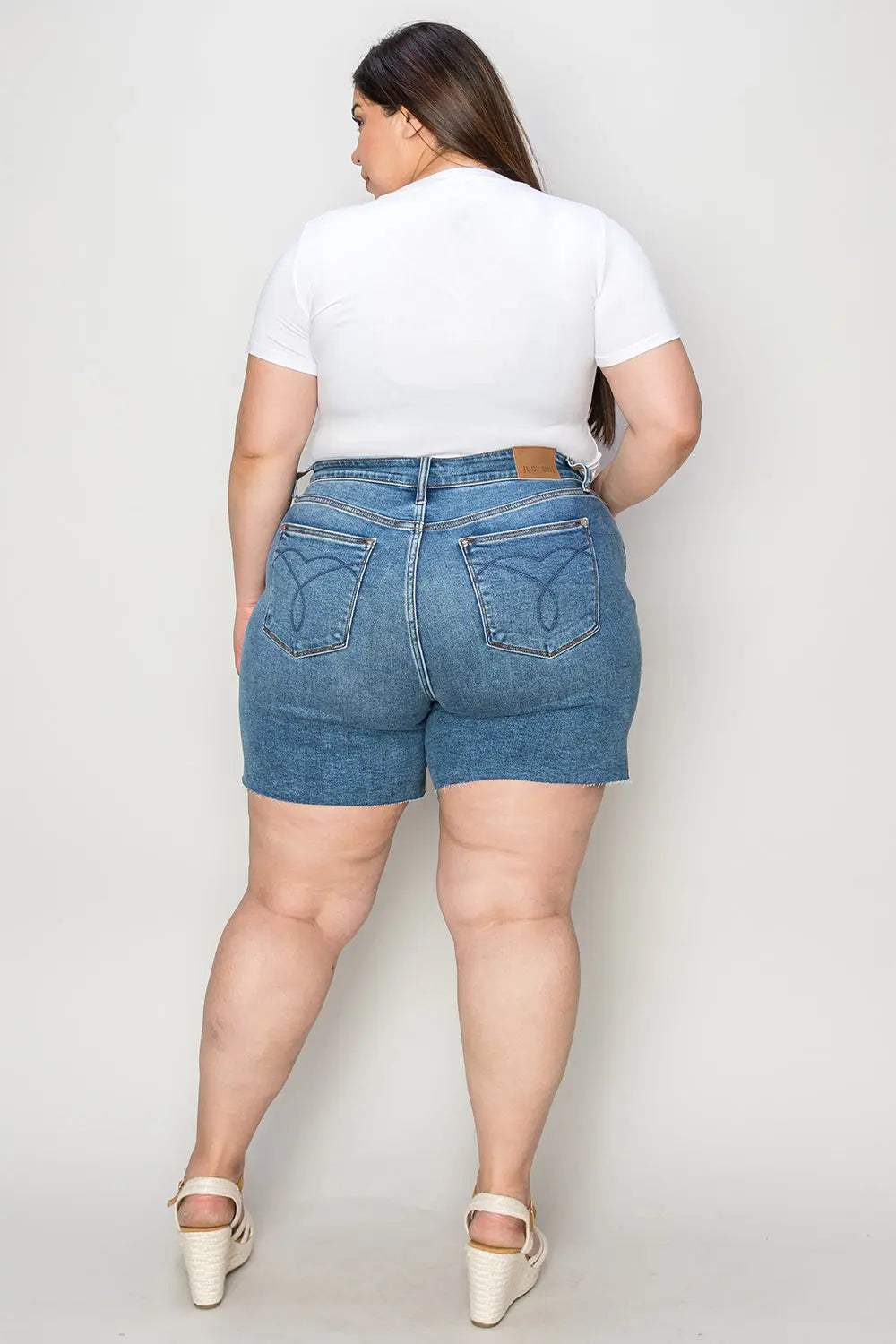 Judy Blue High Waist Slim Denim Shorts for Women - Stretchy Comfort Fit Distressed Denim Shorts | Perfect for Summer, Beach, and Casual Outings