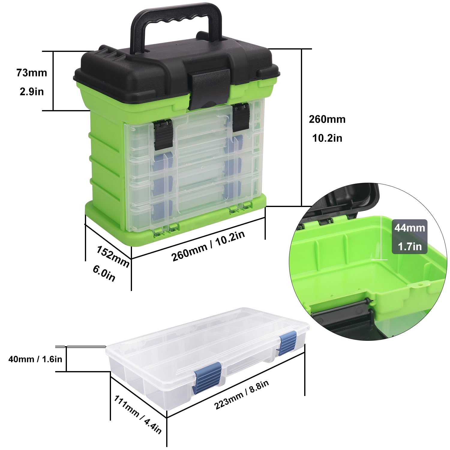 **KUKLIPJIM 4-Layer Fishing Tackle Box with Quick-Access Lid – Durable Storage for Fishing Gear, Hooks, Lures & Accessories (Green) – Perfect for Freshwater & Saltwater Fishing Trips**