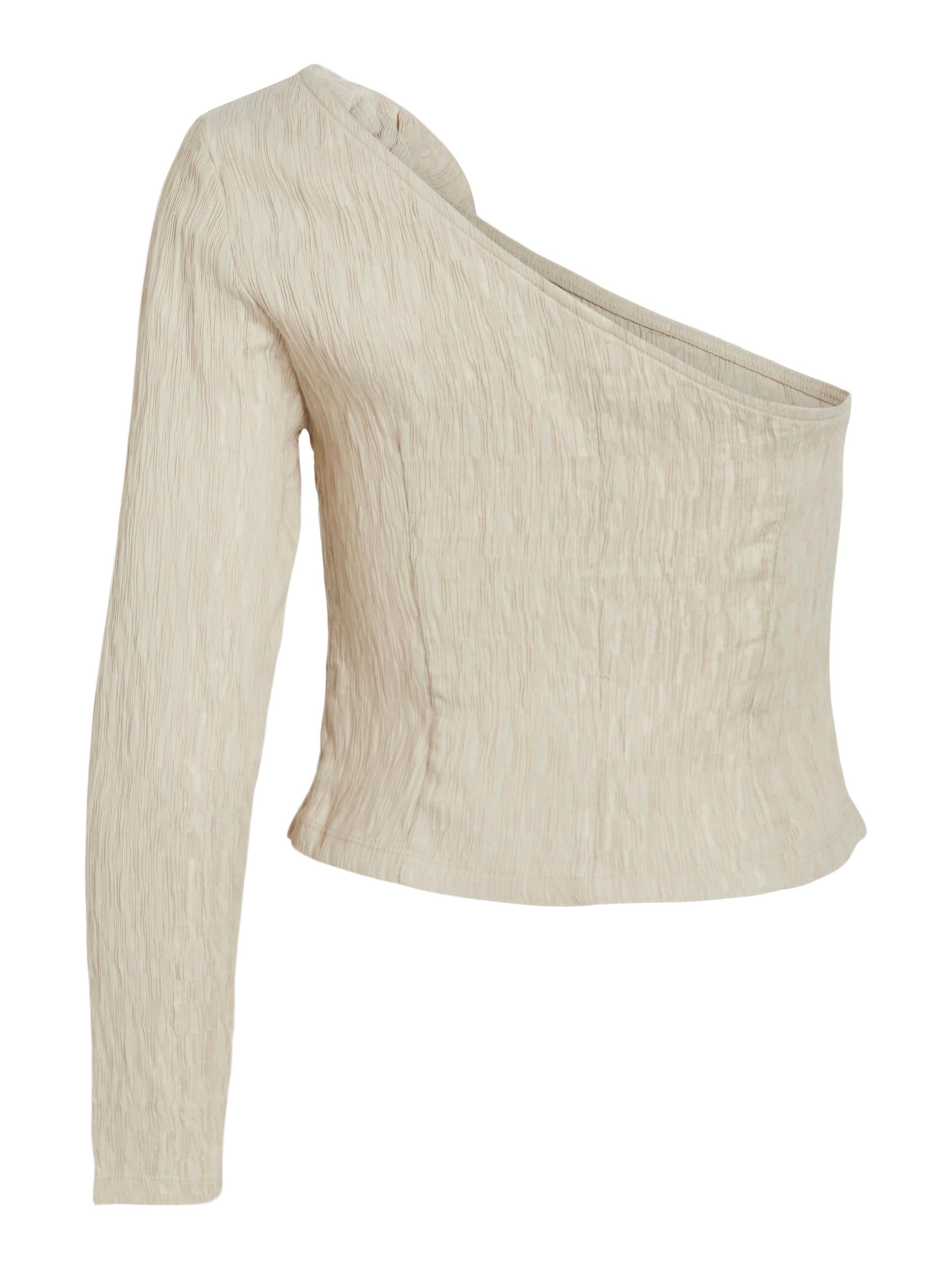 FLORA One Shoulder Top for Women - Cement/Beige Color - Sexy Off Shoulder Blouse for Party, Date Night & Summer Outfits