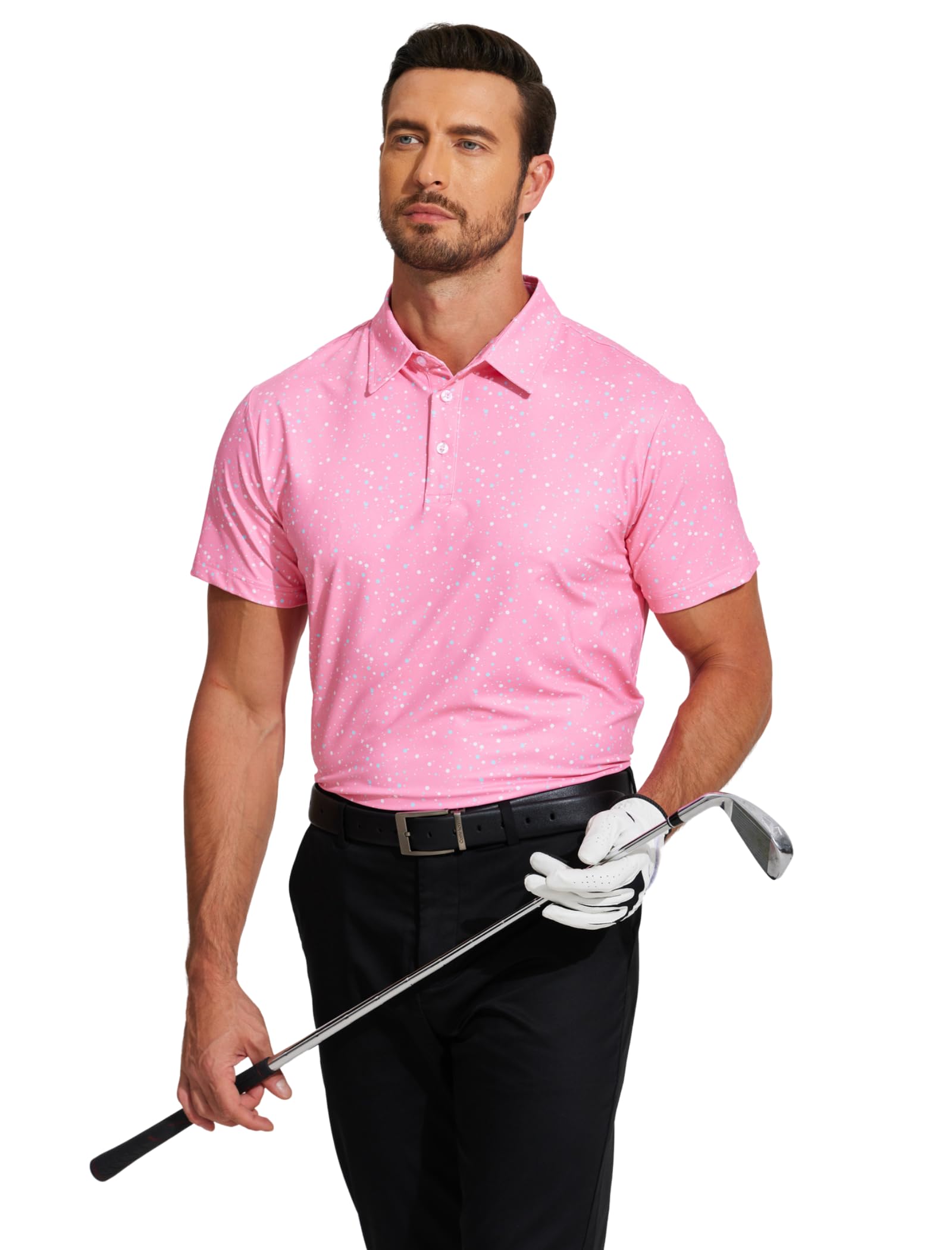 **PINSPARK Men's Moisture Wicking Performance Polo Shirt - Dry Fit Golf Shirt with Breathable Fabric, UV Protection & Stylish Summer Print - Perfect for Golf, Casual Wear & Outdoor Activities**