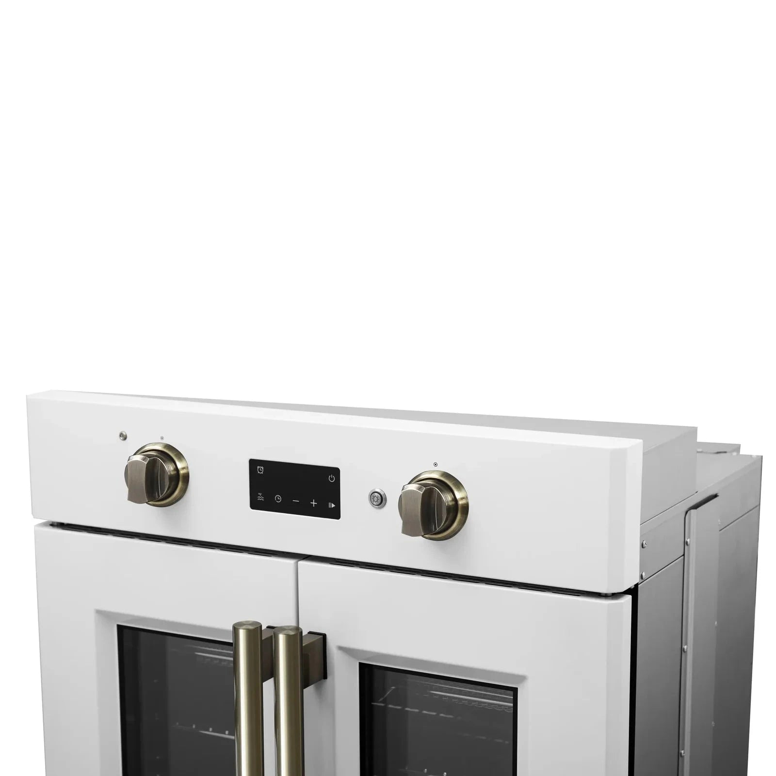 Forno Asti 30-Inch French Door Electric Wall Oven - White with Antique Brass Trim, Built-in Convection Oven, Self-Cleaning, FBOEL1333 30WHT - Perfect for Modern Kitchens & Home Baking