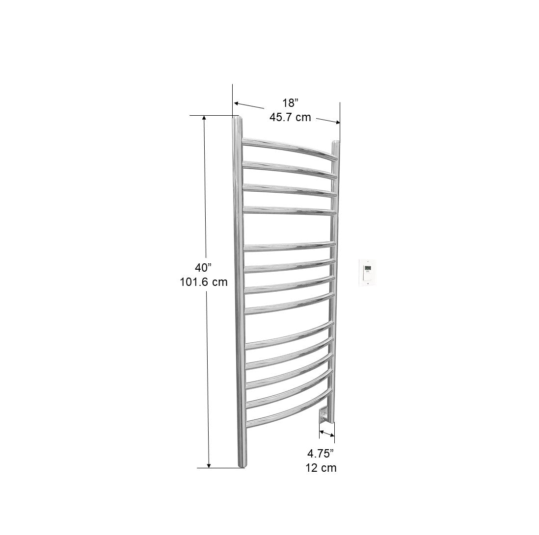 40 Inch Polished Stainless Steel Electric Towel Warmer & Drying Rack with Timer - Hardwired Bathroom Heater for Spa, Luxury Home & Hotel Use