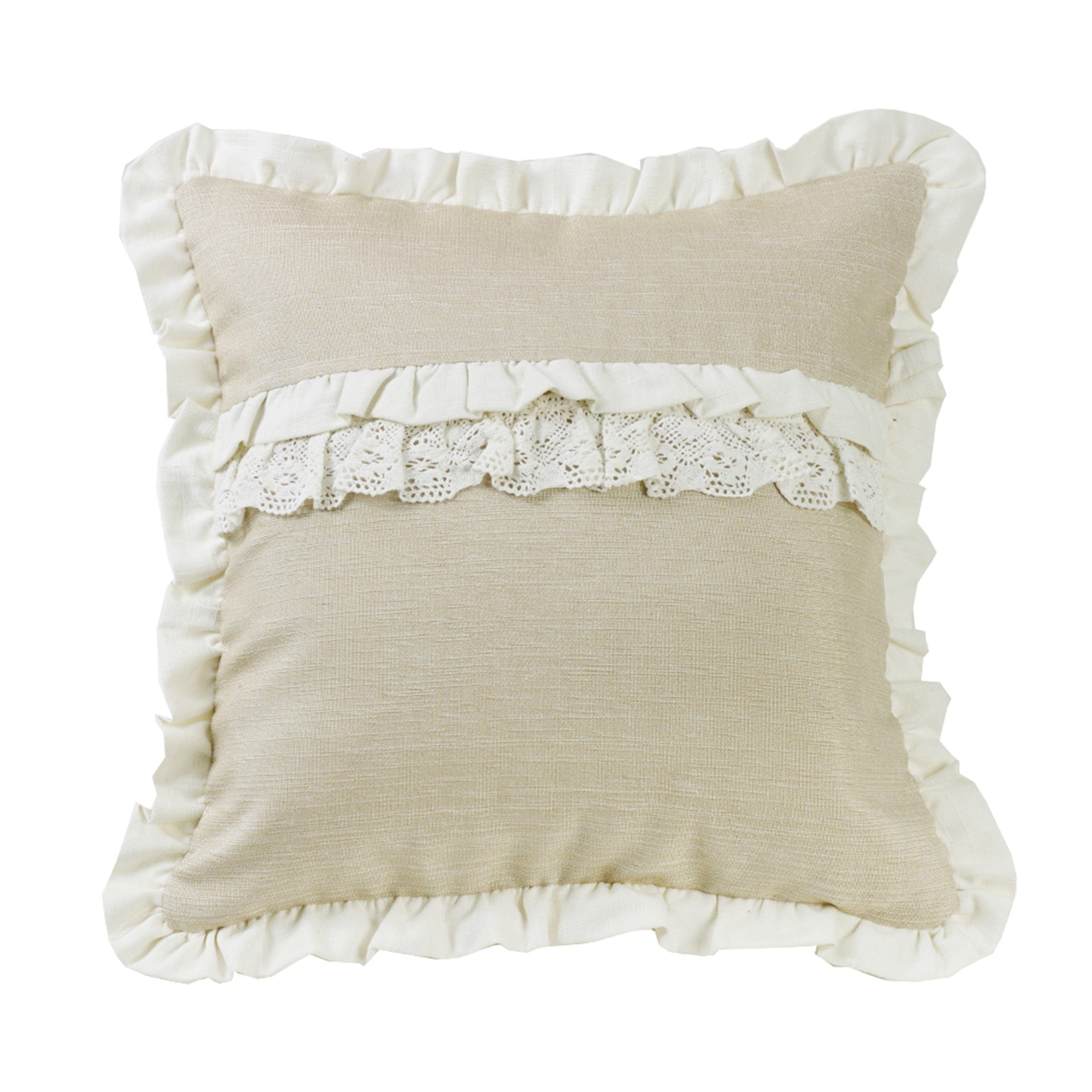 Charlotte Ruffle Trim & Lace Ruffle Accent Pillow - Elegant Decorative Throw Pillow for Sofa, Bed, Nursery - Perfect for Home Decor and Gift Giving