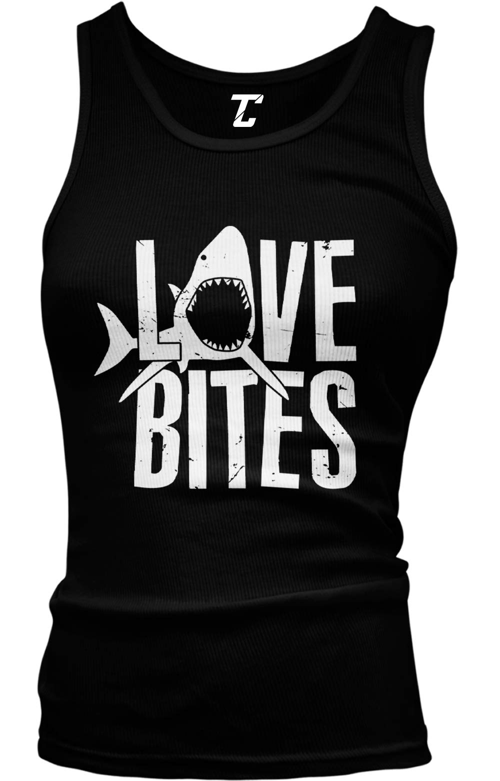 Funny Great White Shark Pun Tank Top for Women - Love Bites Graphic Tee - Perfect for Beach Parties, Shark Week & Casual Outfits