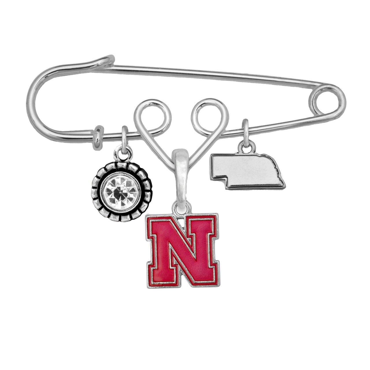 Nebraska Cornhuskers Home Sweet Home Silver Crystal State Pin Brooch - Official NCAA College Sports Jewelry for Fans, Alumni & Collectors - Perfect for Game Day, Tailgating & Memorabilia Displays
