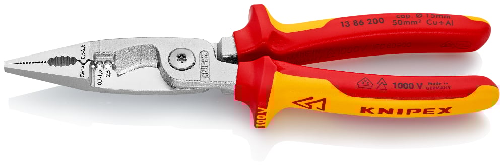 Knipex 6-in-1 Multi-Function Electrical Pliers - 200mm Professional Electrician Tool with 1000V VDE Safety Rating & Tether - Perfect for Wiring, Cable Cutting, and Electrical Installations