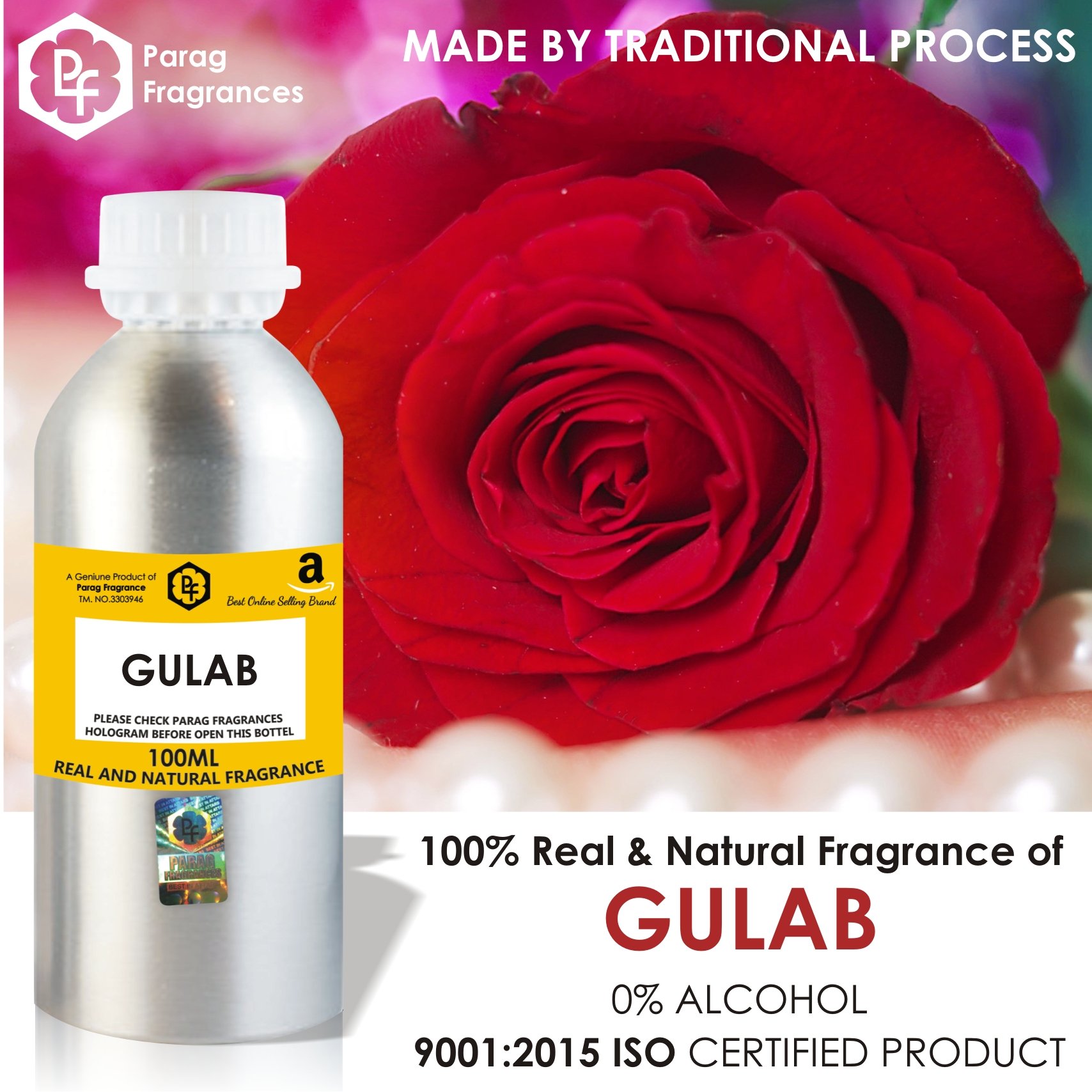 Parag Fragrances Rose (Gulab) Attar 100ml - Premium Natural Perfume Oil for Women & Men - Long Lasting Floral Scent - Perfect for Daily Wear, Special Occasions & Aromatherapy